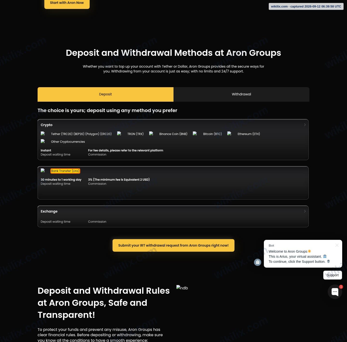 Our full page screenshot of the page that makes this promise, on Aron Groups's site arongroups.co, taken on Sep 12, 2026. The quoted words are marked in the image.
