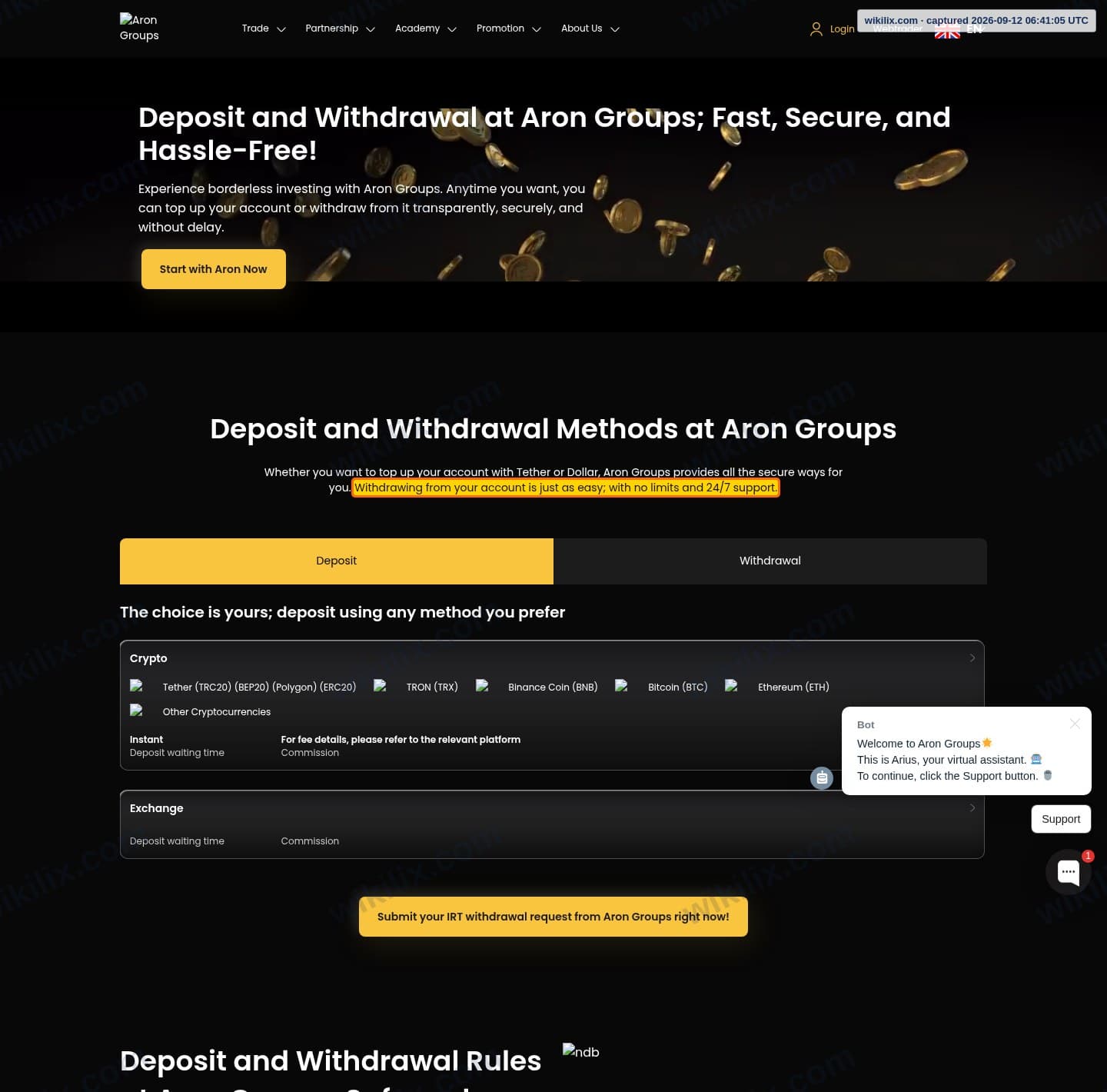 Our full page screenshot of the page that makes this promise, on Aron Groups's site arongroups.co, taken on Sep 12, 2026. The quoted words are marked in the image.