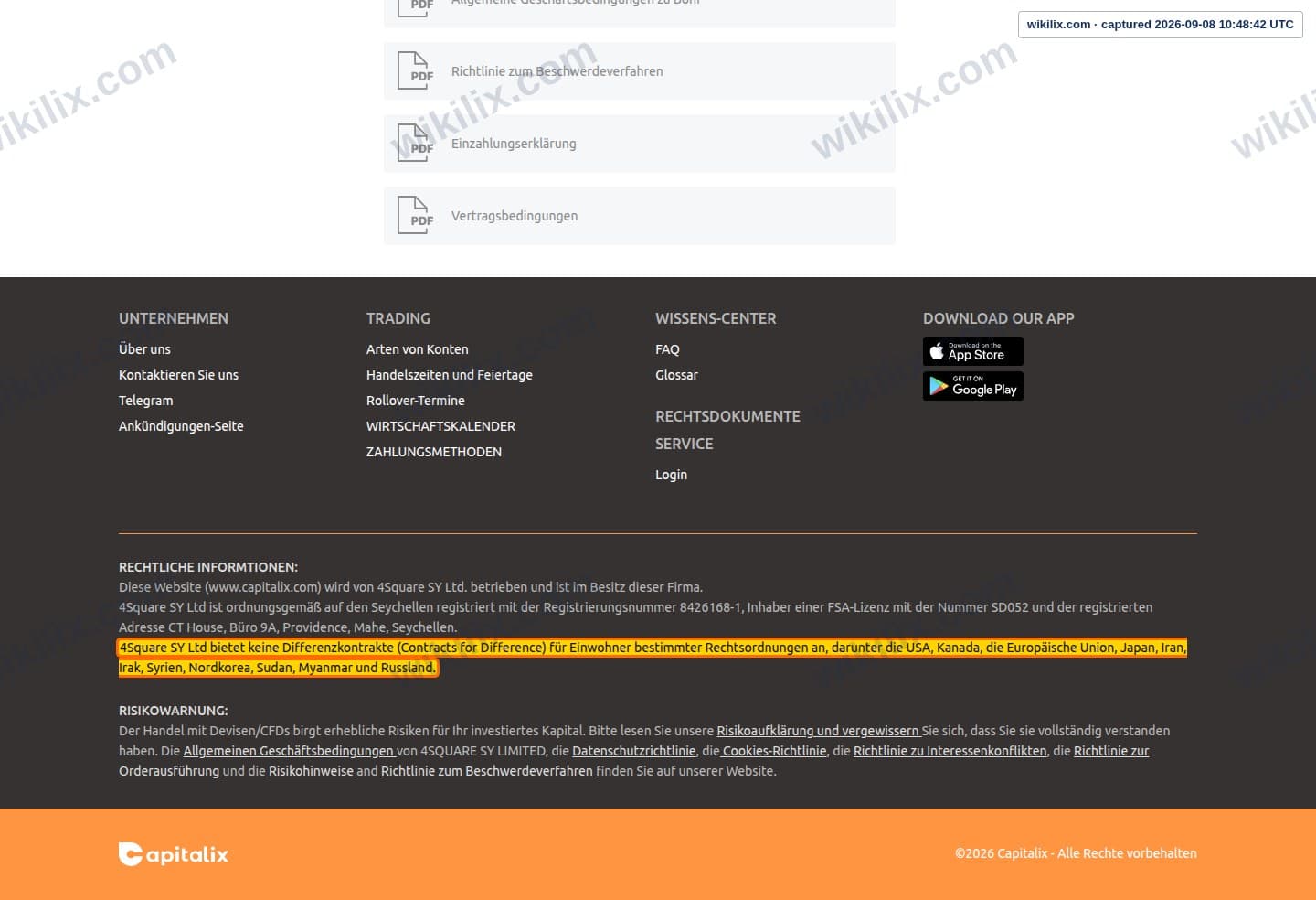 Our full page screenshot of the page this clause sits on, on FXROAD.com's site capitalix.com, taken on Sep 8, 2026. The quoted words are marked in the image.