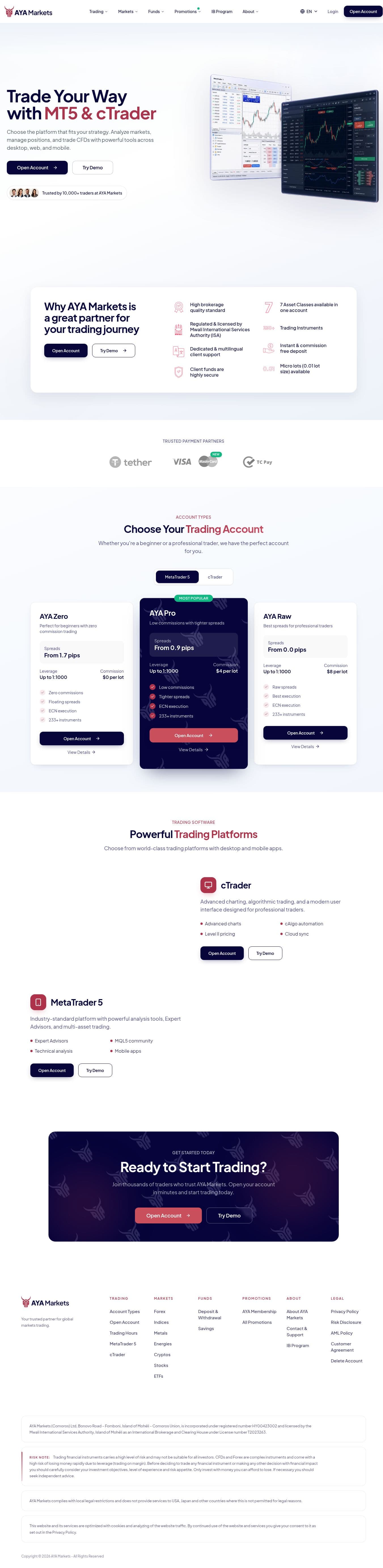 Homepage of ayamarkets.com as we captured it