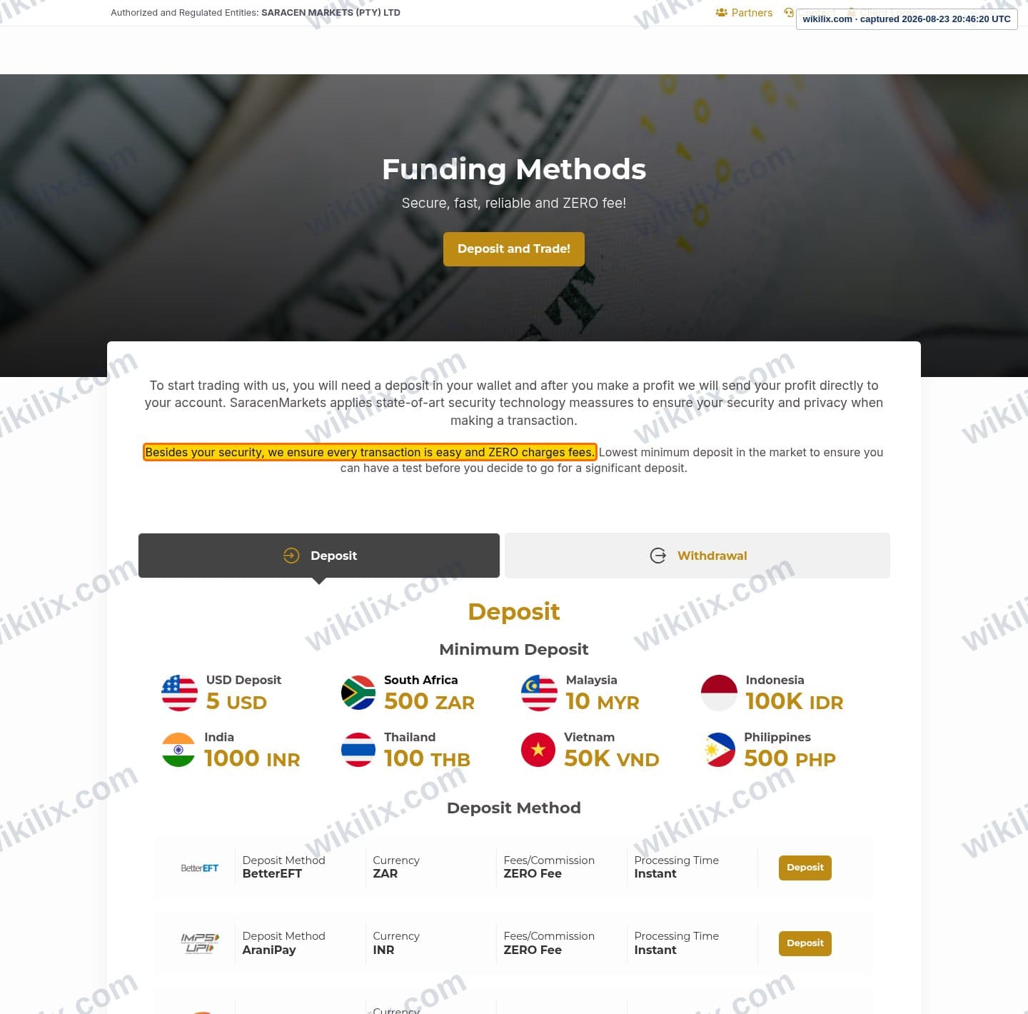 Our full page screenshot of the page that makes this promise, on SaracenMarkets's site saracen.market, taken on Aug 23, 2026. The quoted words are marked in the image.
