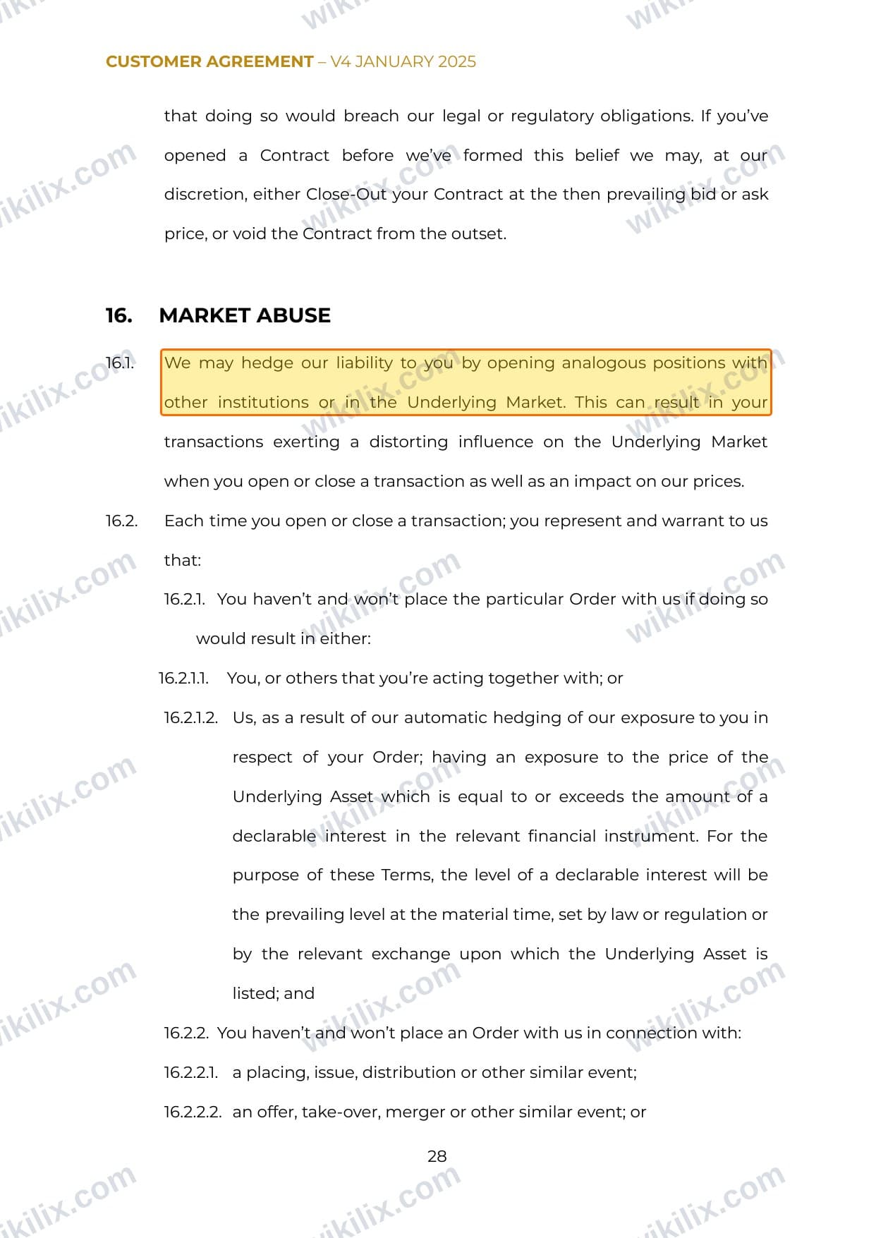 Our full page screenshot of the page this clause sits on, on SaracenMarkets's site saracen.market, taken on Aug 23, 2026. The quoted words are marked in the image.