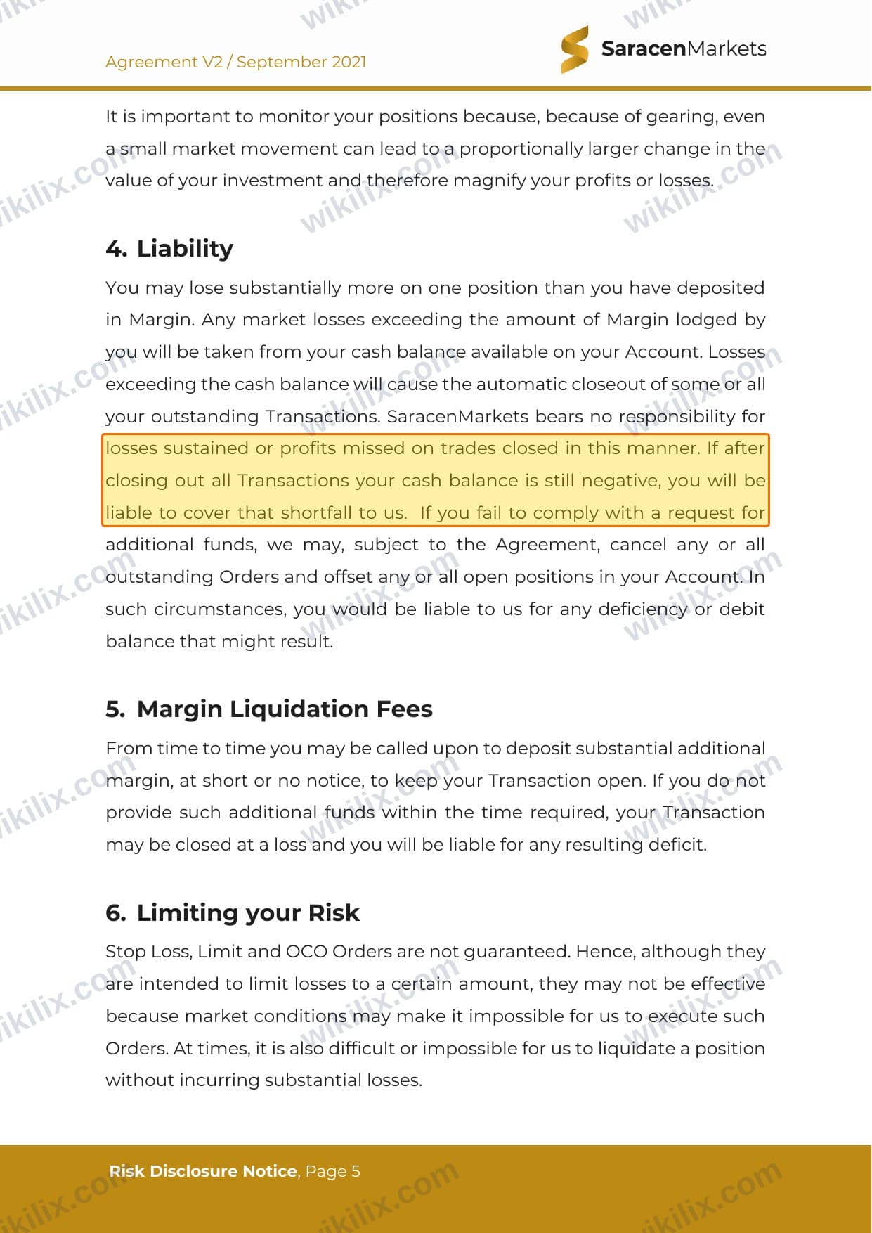 Our full page screenshot of the page this clause sits on, on SaracenMarkets's site saracen.market, taken on Aug 23, 2026. The quoted words are marked in the image.