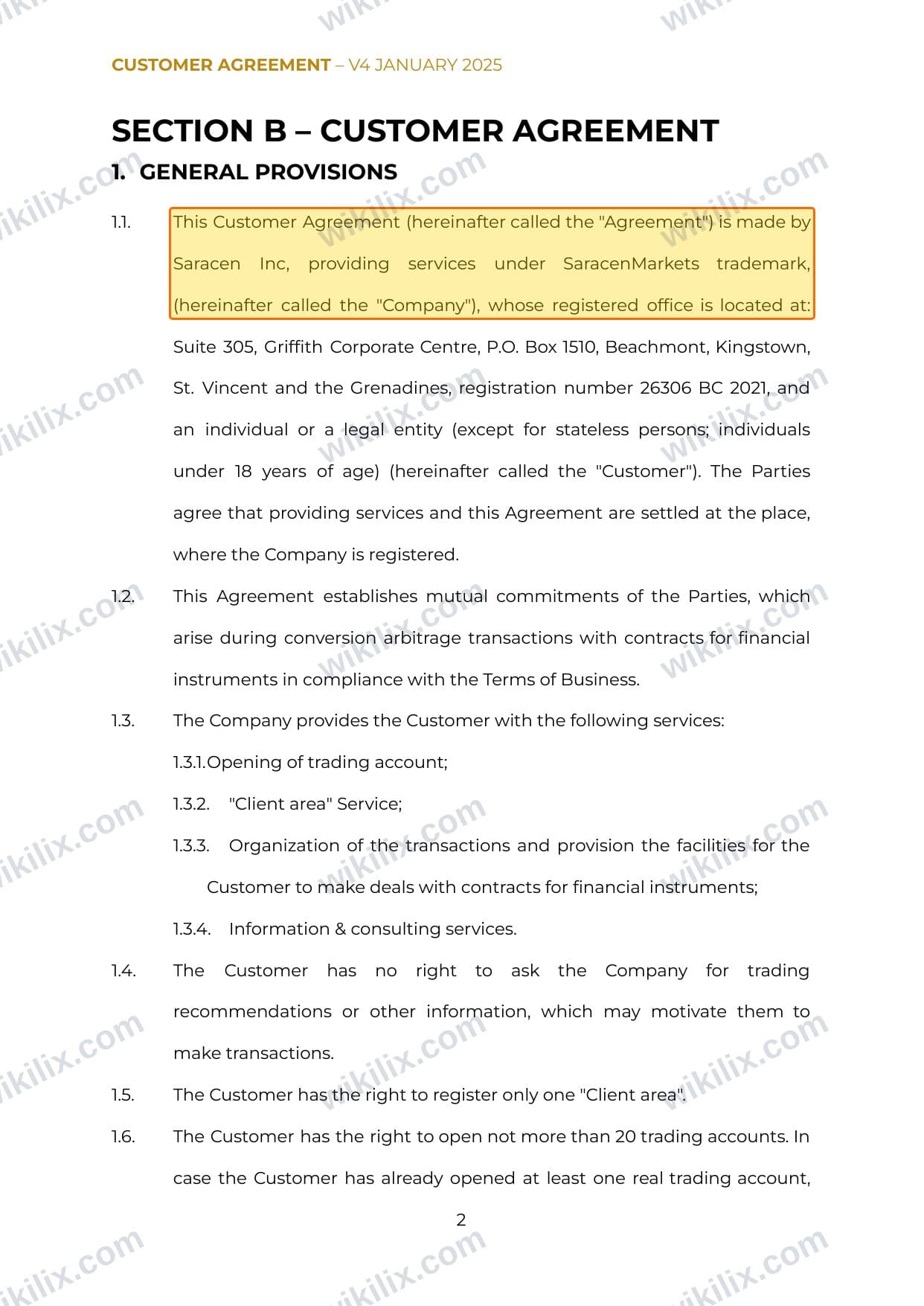 Our full page screenshot of the page this clause sits on, on SaracenMarkets's site saracen.market, taken on Aug 23, 2026. The quoted words are marked in the image.