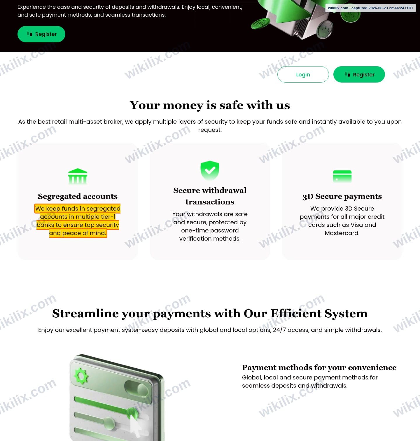 Our full page screenshot of the page that makes this promise, on PPFX's site properfx.com, taken on Aug 23, 2026. The quoted words are marked in the image.