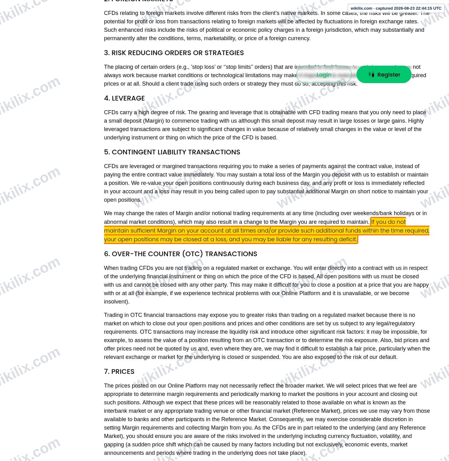 Our full page screenshot of the page this clause sits on, on PPFX's site properfx.com, taken on Aug 23, 2026. The quoted words are marked in the image.