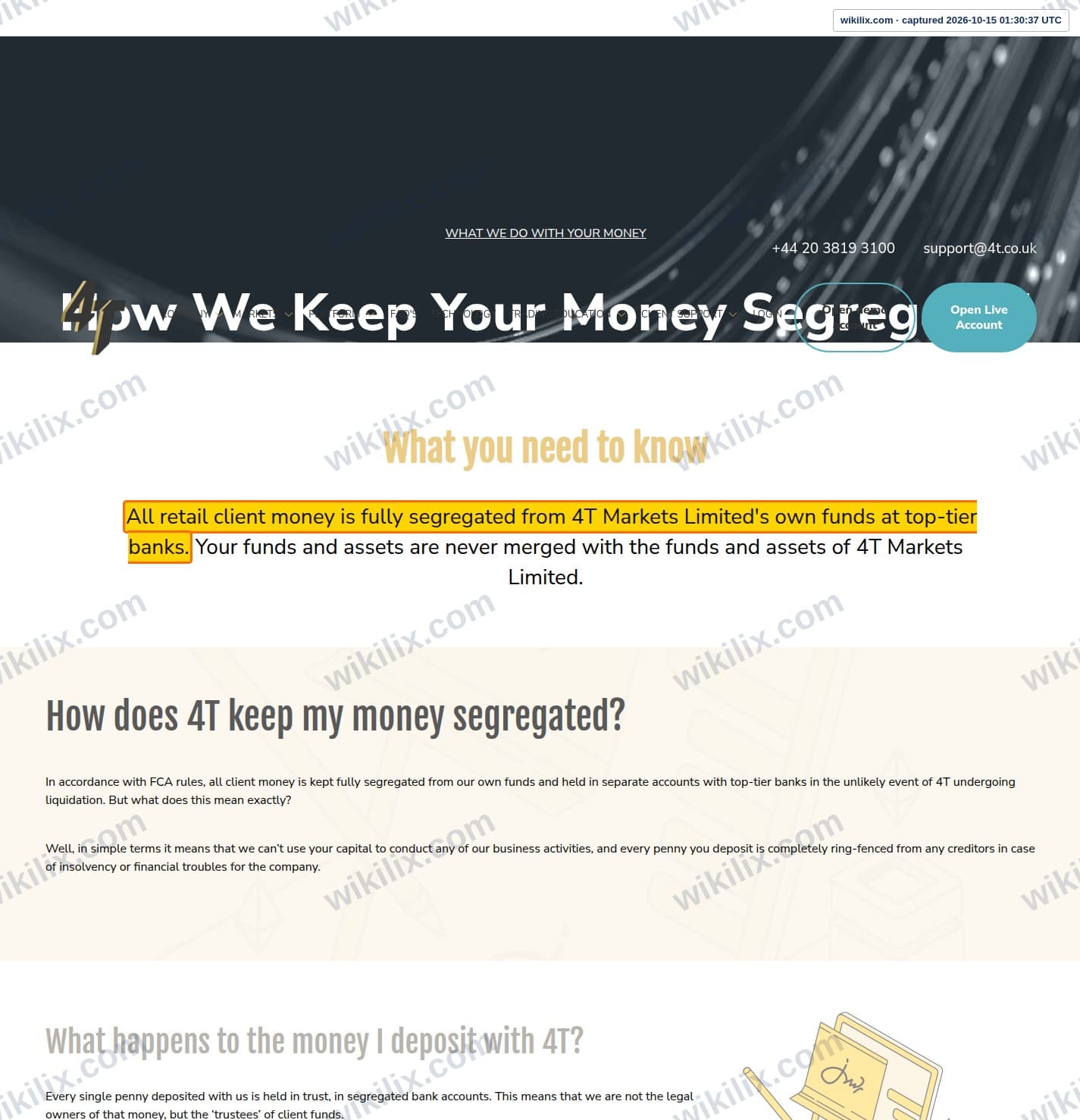 Our full page screenshot of the page that makes this promise, on 4T's site 4t.co.uk, taken on Oct 15, 2026. The quoted words are marked in the image.