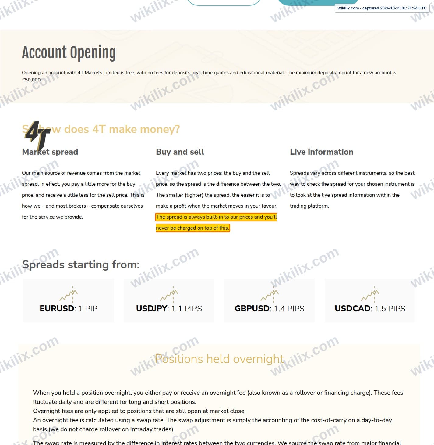 Our full page screenshot of the page that makes this promise, on 4T's site 4t.co.uk, taken on Oct 15, 2026. The quoted words are marked in the image.