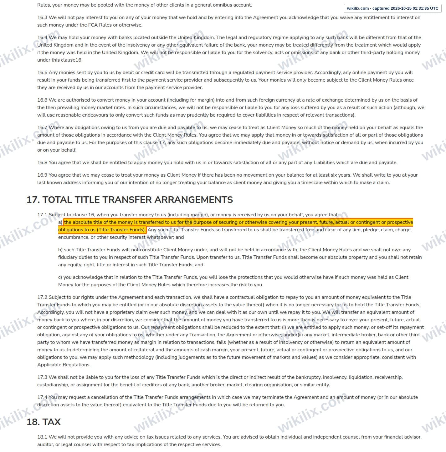 Our full page screenshot of the page this clause sits on, on 4T's site 4t.co.uk, taken on Oct 15, 2026. The quoted words are marked in the image.