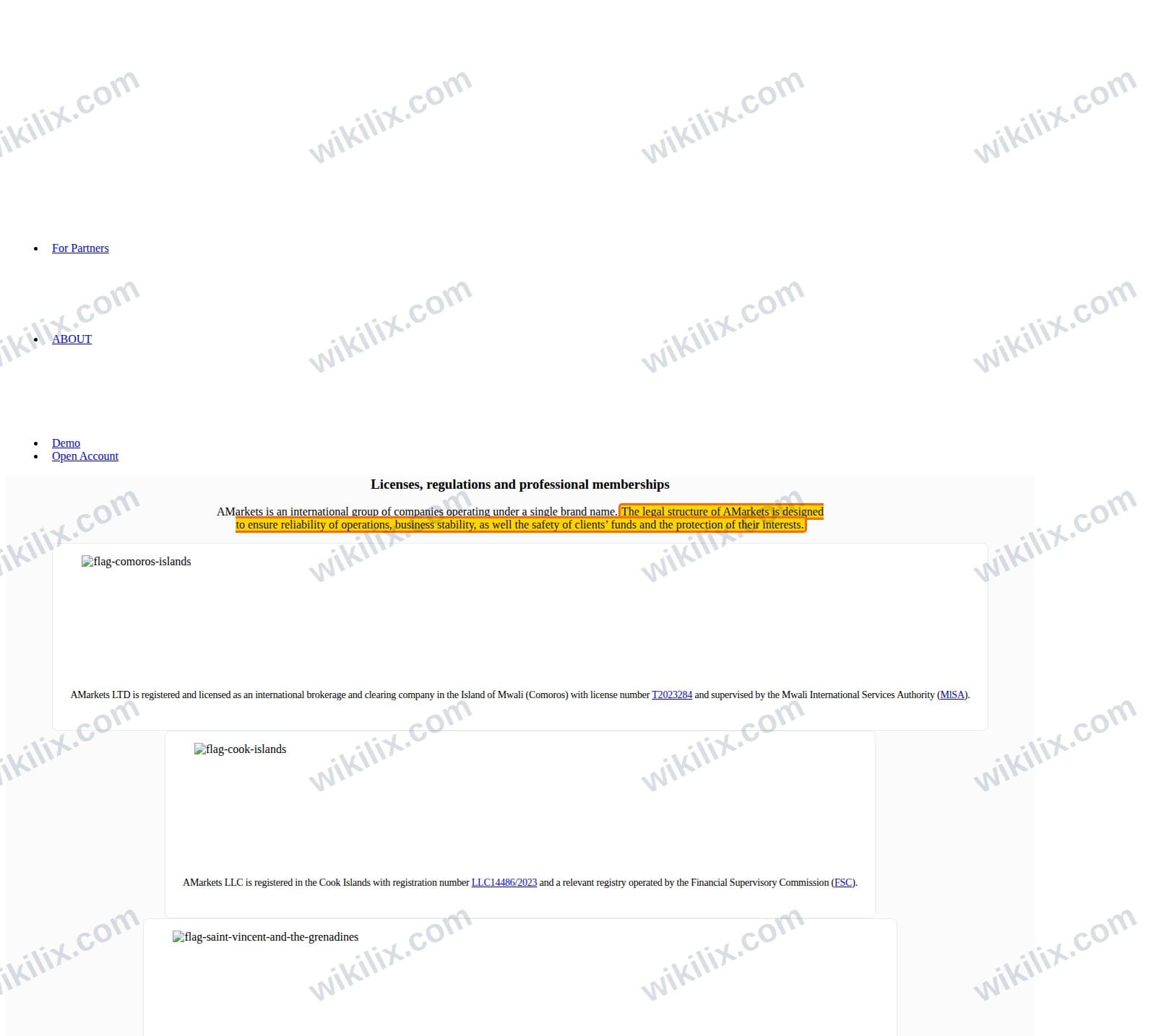 Our full page screenshot of the page that makes this promise, on AMarkets's site web.archive.org, taken on Sep 16, 2026. The quoted words are marked in the image.