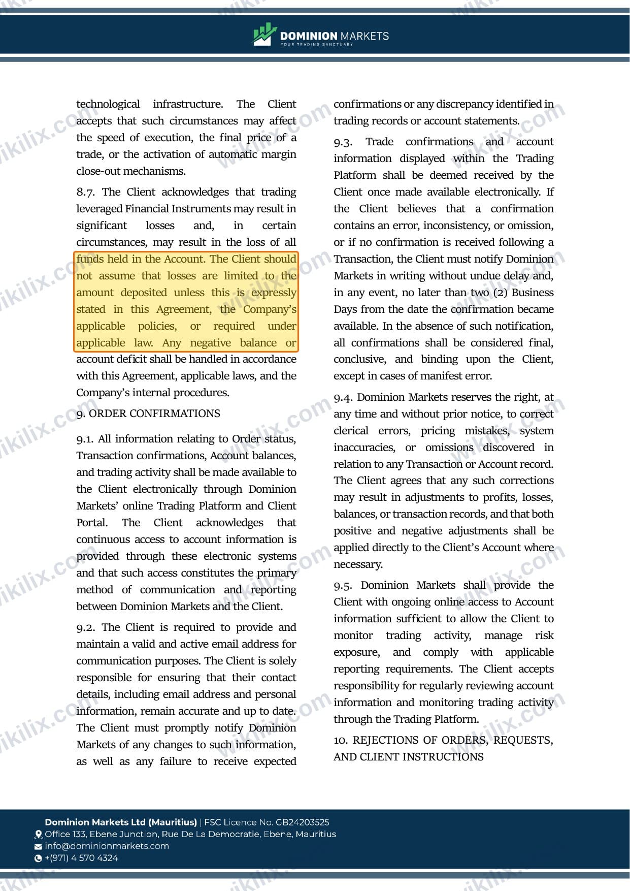 Our full page screenshot of the page this clause sits on, on DOMINION MARKETS's site dominionmarkets.com, taken on Sep 9, 2026. The quoted words are marked in the image.