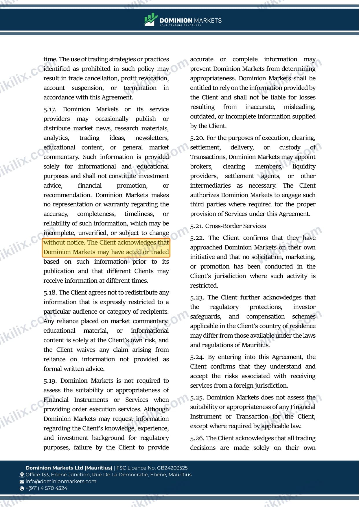 Our full page screenshot of the page this clause sits on, on DOMINION MARKETS's site dominionmarkets.com, taken on Sep 9, 2026. The quoted words are marked in the image.