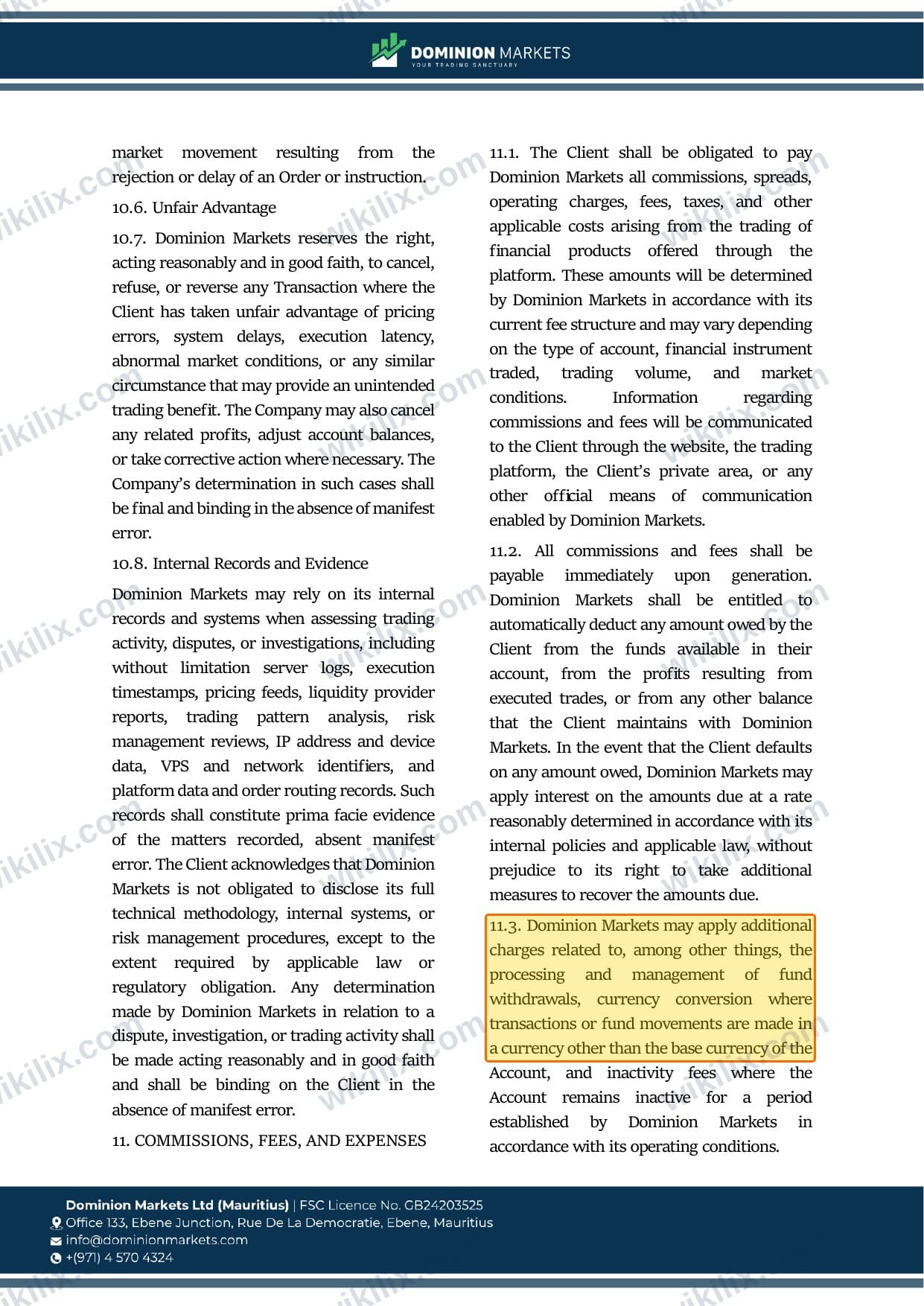 Our full page screenshot of the page this clause sits on, on DOMINION MARKETS's site dominionmarkets.com, taken on Sep 9, 2026. The quoted words are marked in the image.