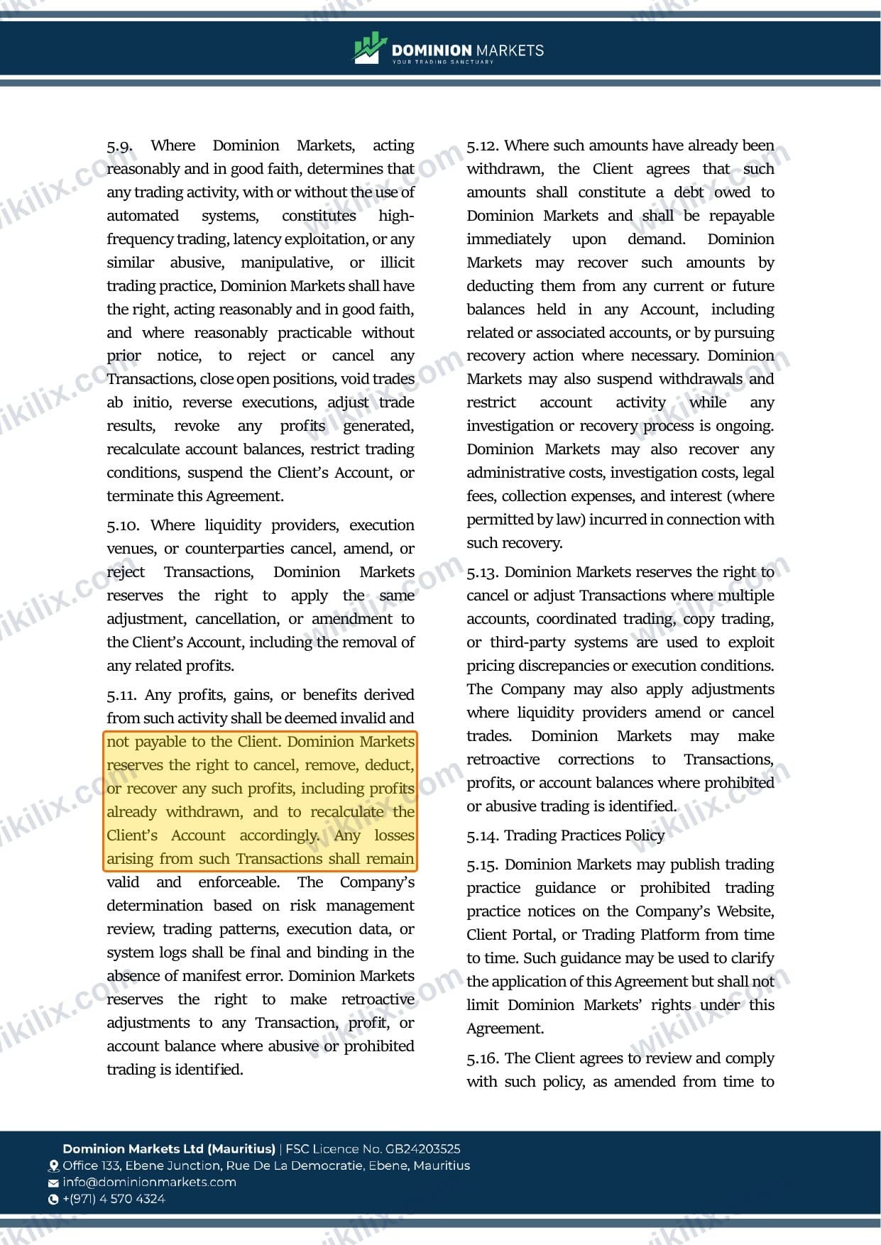 Our full page screenshot of the page this clause sits on, on DOMINION MARKETS's site dominionmarkets.com, taken on Sep 9, 2026. The quoted words are marked in the image.