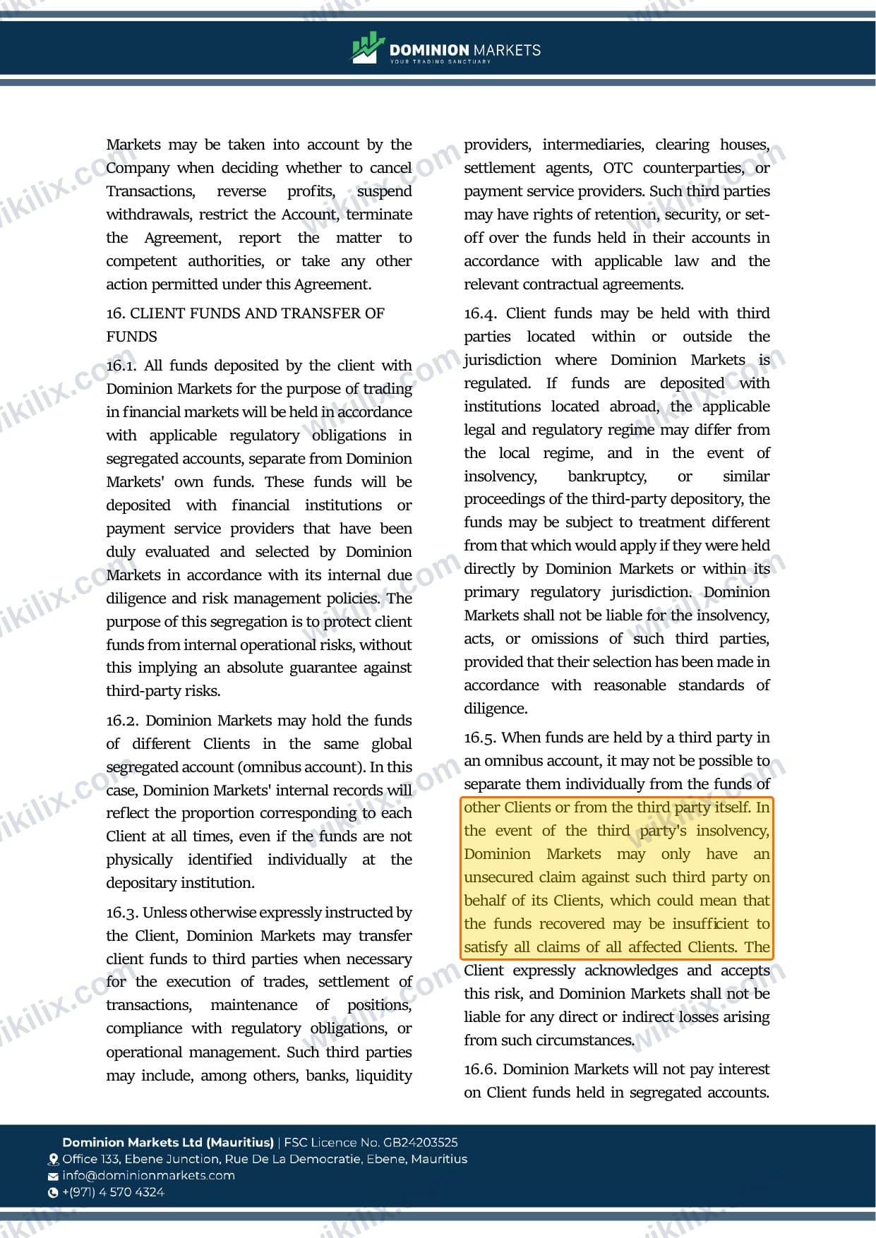 Our full page screenshot of the page this clause sits on, on DOMINION MARKETS's site dominionmarkets.com, taken on Sep 9, 2026. The quoted words are marked in the image.