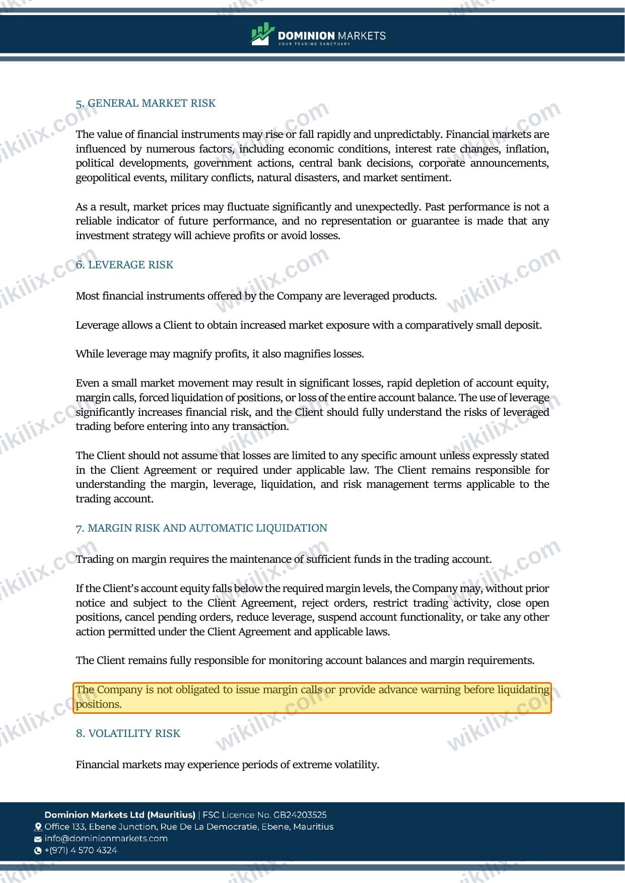Our full page screenshot of the page this clause sits on, on DOMINION MARKETS's site dominionmarkets.com, taken on Sep 9, 2026. The quoted words are marked in the image.