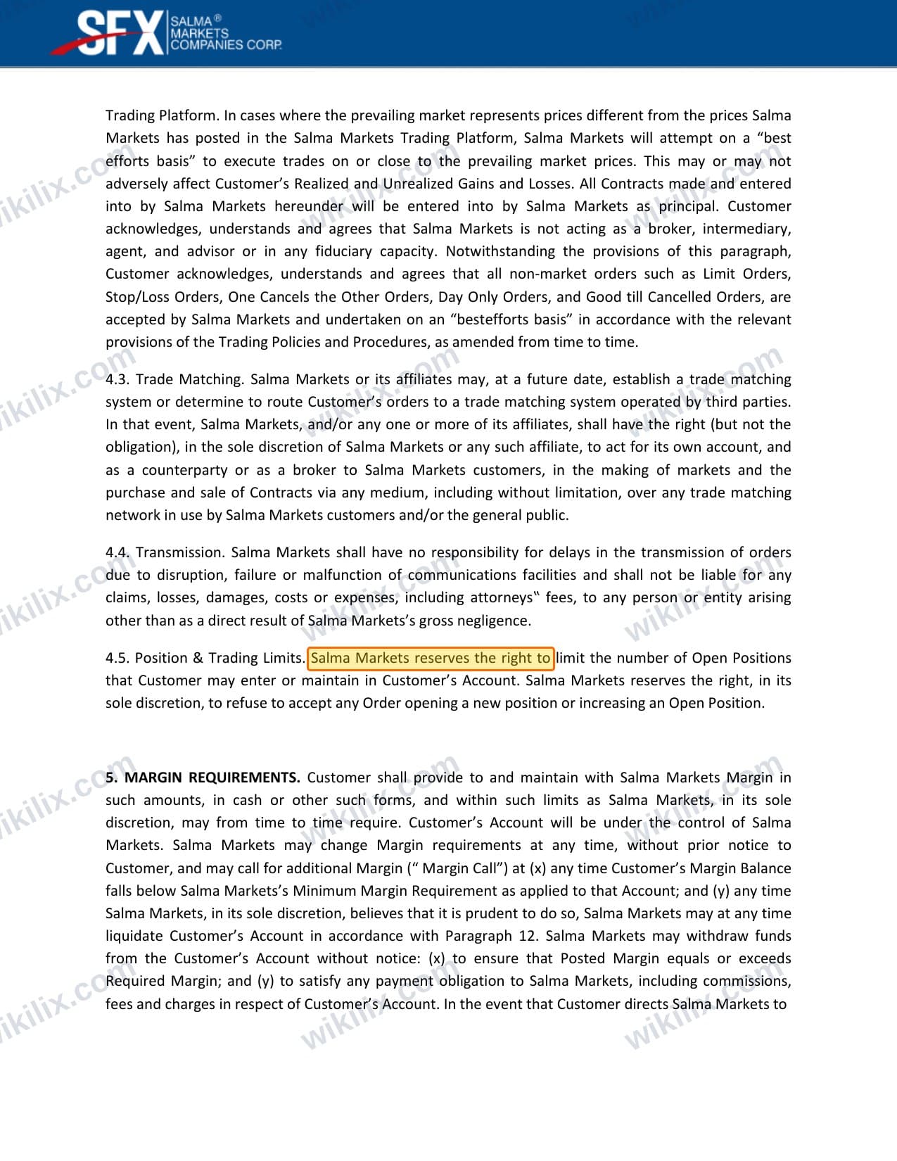 Our full page screenshot of the page this clause sits on, on Salma Markets's site content.salmamarkets.net, taken on Sep 9, 2026. The quoted words are marked in the image.