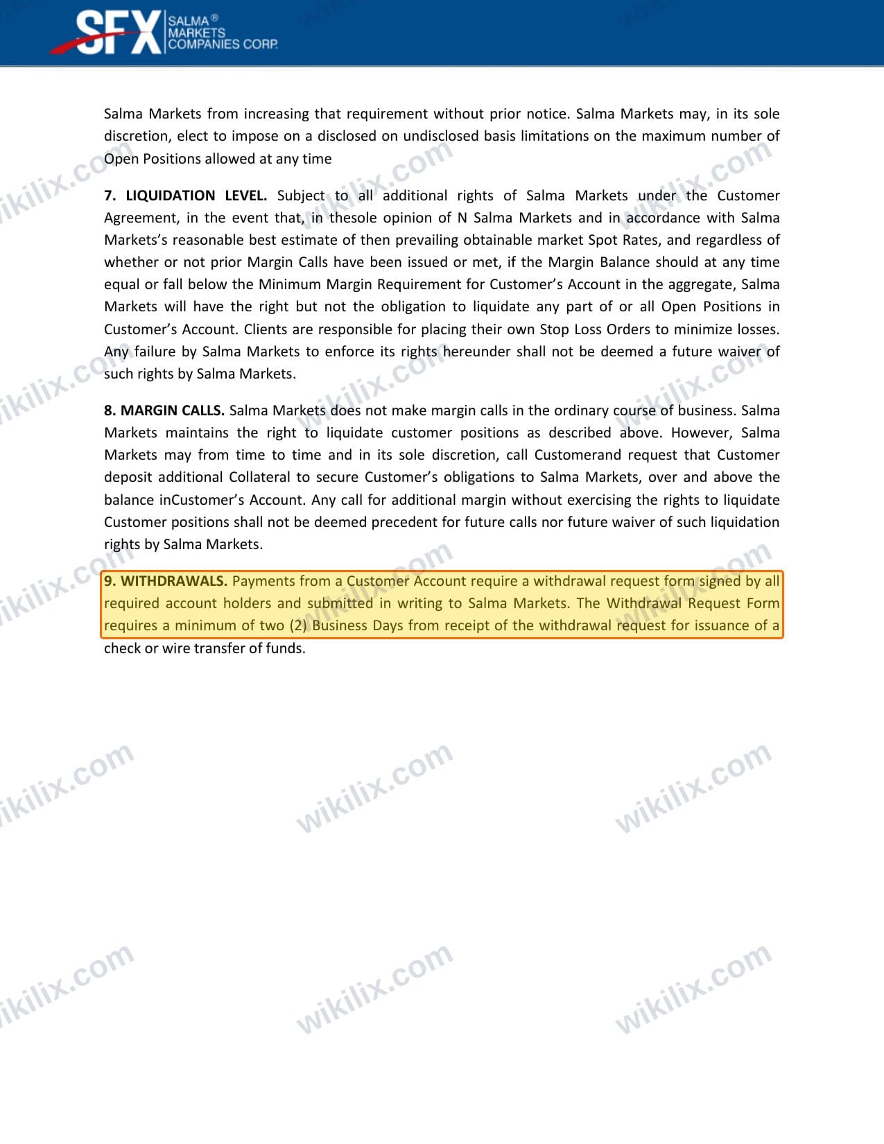 Our full page screenshot of the page this clause sits on, on Salma Markets's site content.salmamarkets.net, taken on Sep 9, 2026. The quoted words are marked in the image.