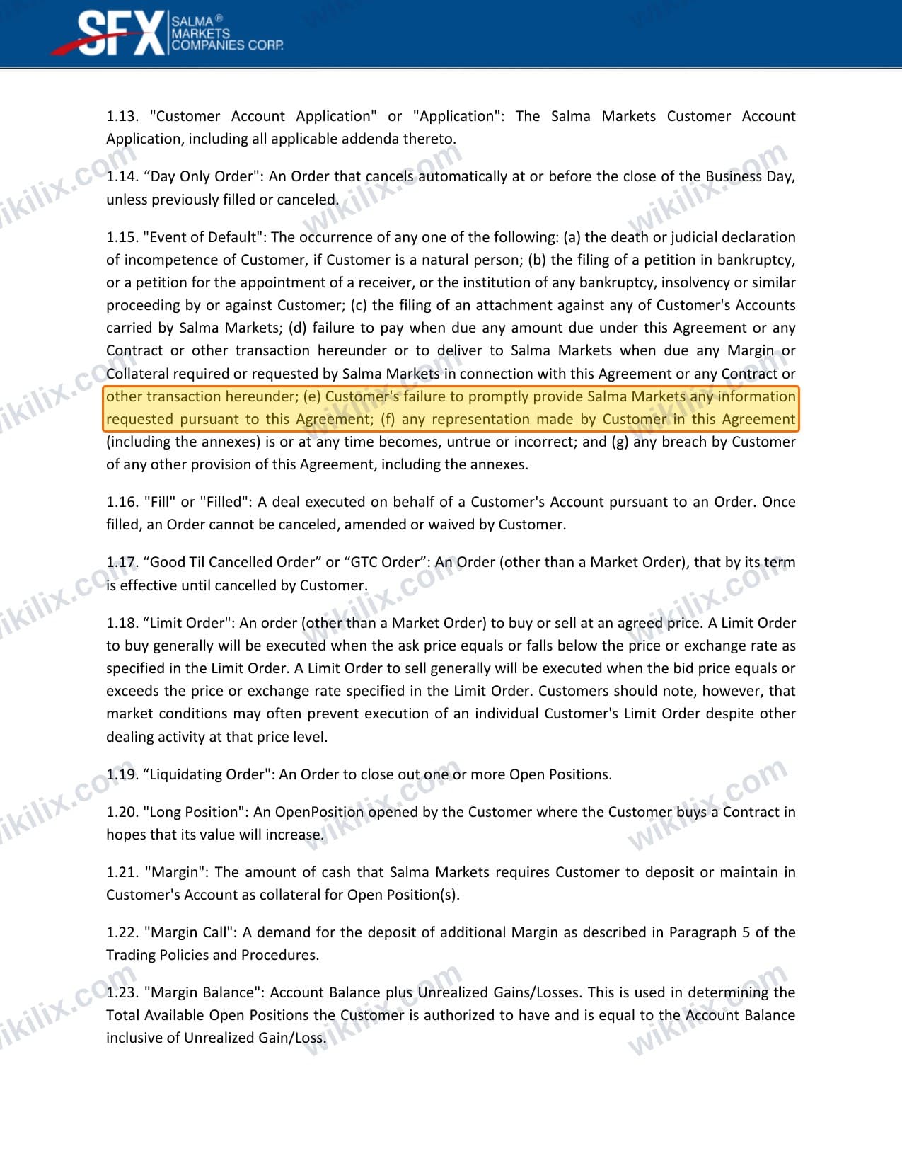 Our full page screenshot of the page this clause sits on, on Salma Markets's site content.salmamarkets.net, taken on Sep 9, 2026. The quoted words are marked in the image.