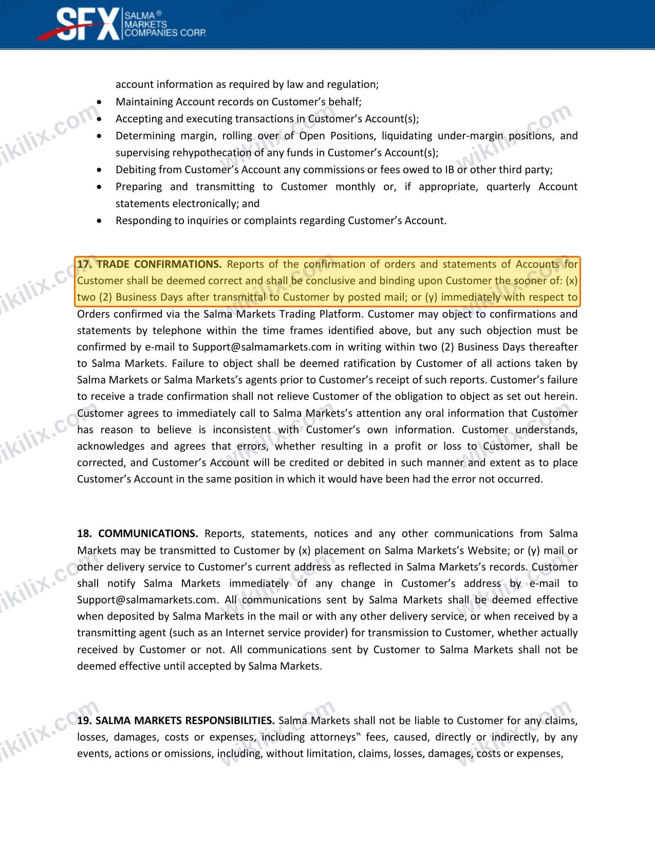 Our full page screenshot of the page this clause sits on, on Salma Markets's site content.salmamarkets.net, taken on Sep 9, 2026. The quoted words are marked in the image.