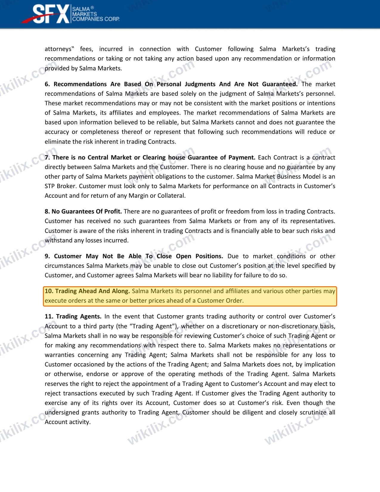 Our full page screenshot of the page this clause sits on, on Salma Markets's site content.salmamarkets.net, taken on Sep 9, 2026. The quoted words are marked in the image.