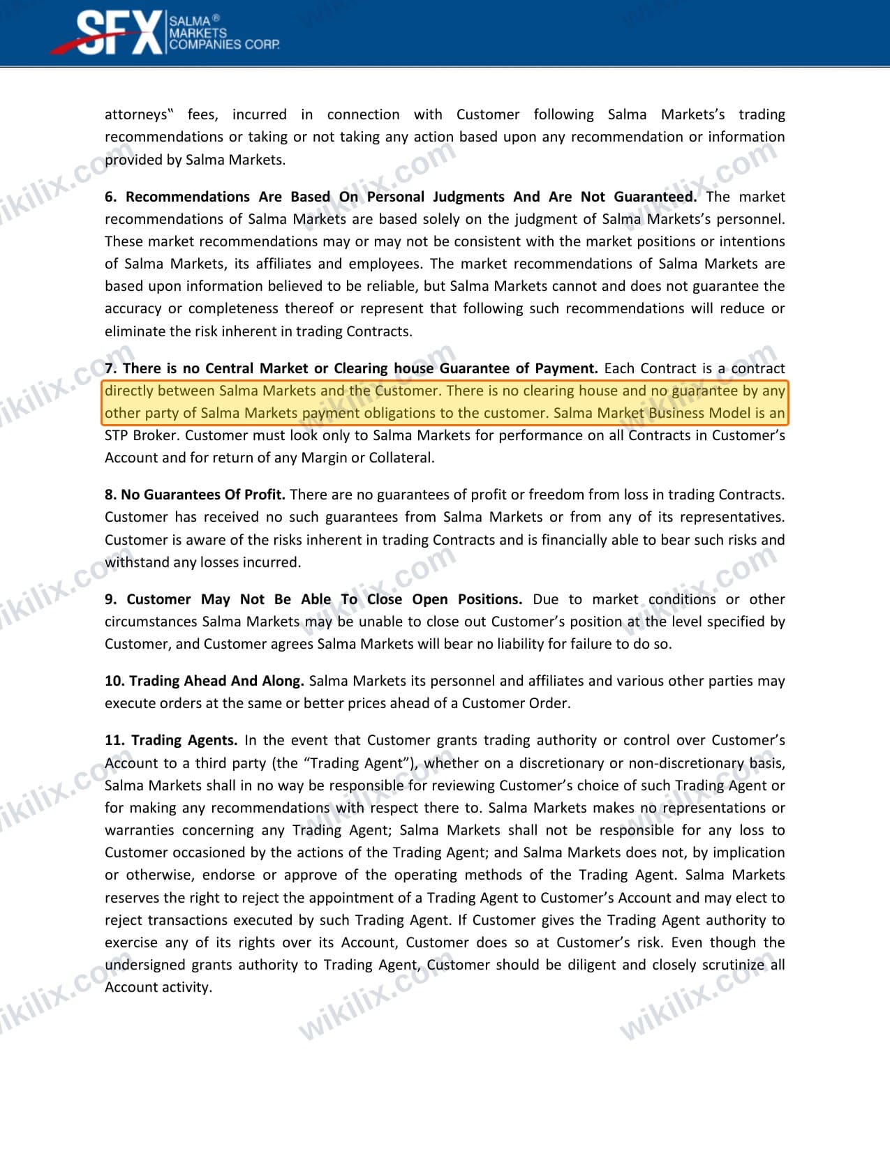 Our full page screenshot of the page this clause sits on, on Salma Markets's site content.salmamarkets.net, taken on Sep 9, 2026. The quoted words are marked in the image.