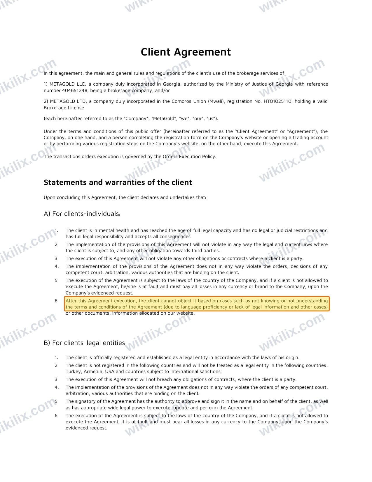Our full page screenshot of the page this clause sits on, on METAGOLD's site fxmetagold.com, taken on Sep 14, 2026. The quoted words are marked in the image.