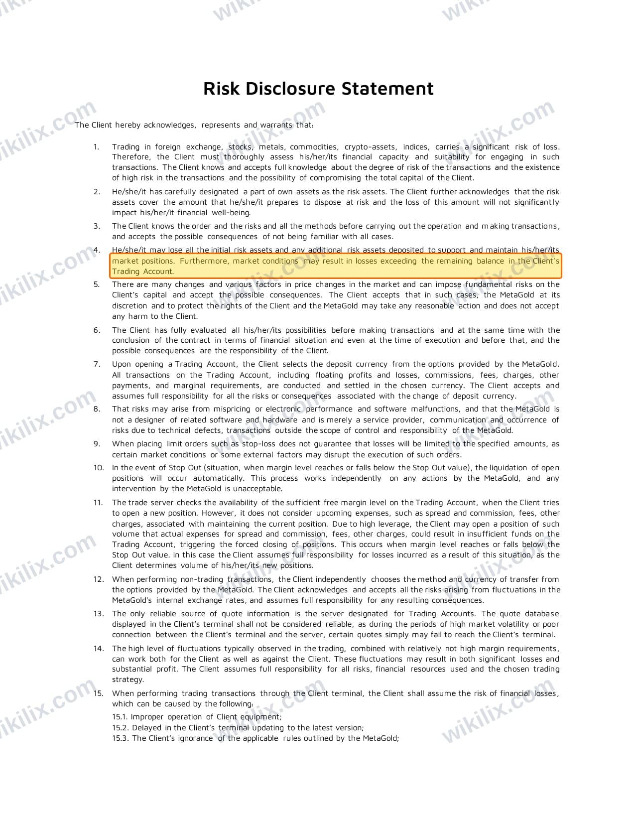 Our full page screenshot of the page this clause sits on, on METAGOLD's site fxmetagold.com, taken on Sep 14, 2026. The quoted words are marked in the image.
