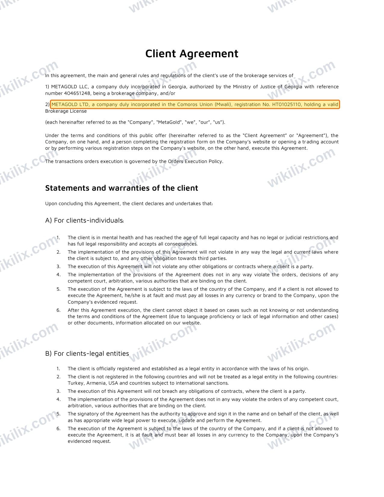 Our full page screenshot of the page this clause sits on, on METAGOLD's site fxmetagold.com, taken on Sep 14, 2026. The quoted words are marked in the image.