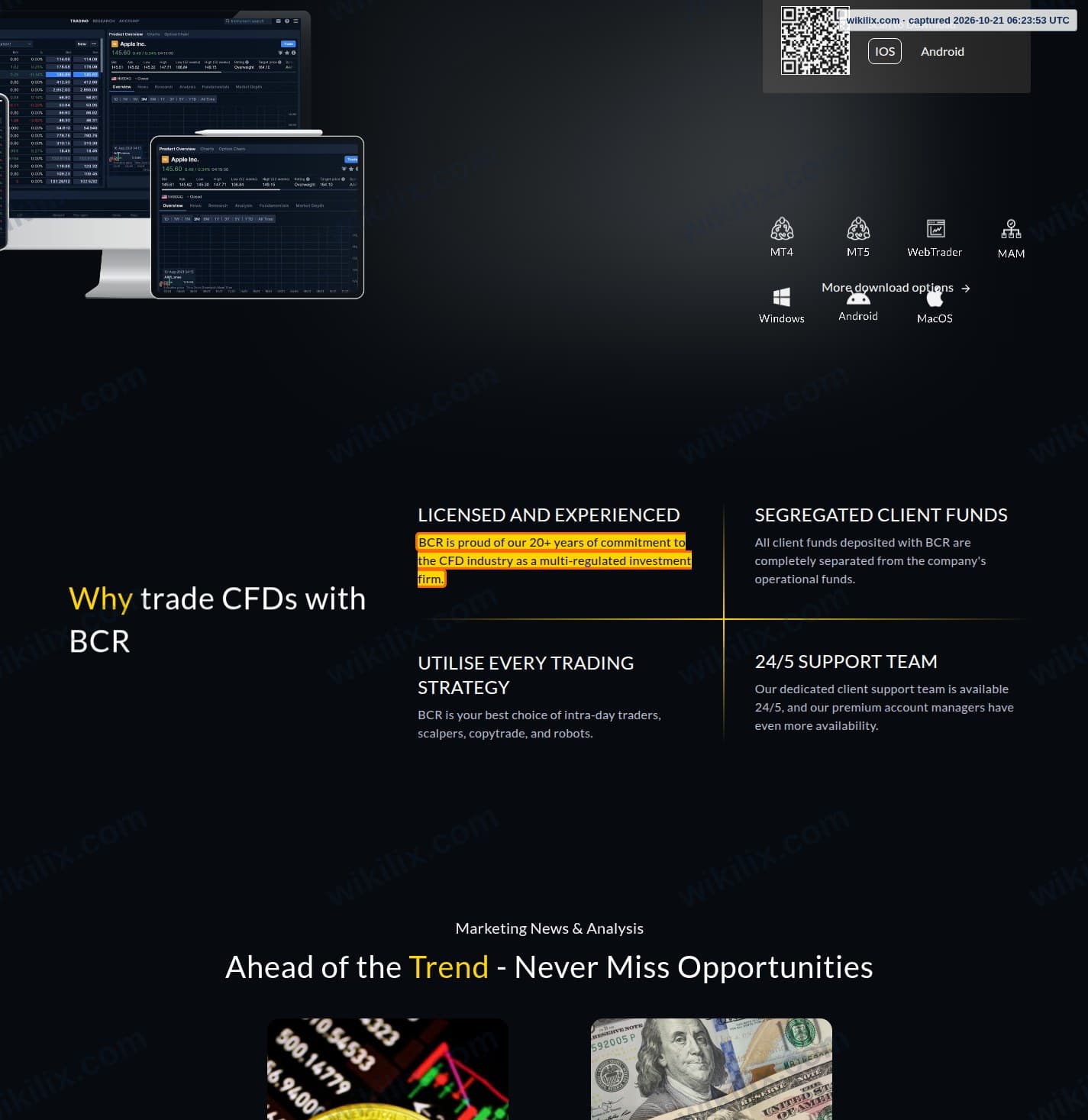 Our full page screenshot of the page that makes this promise, on BCR's site cfds.thebcr.com, taken on Oct 21, 2026. The quoted words are marked in the image.
