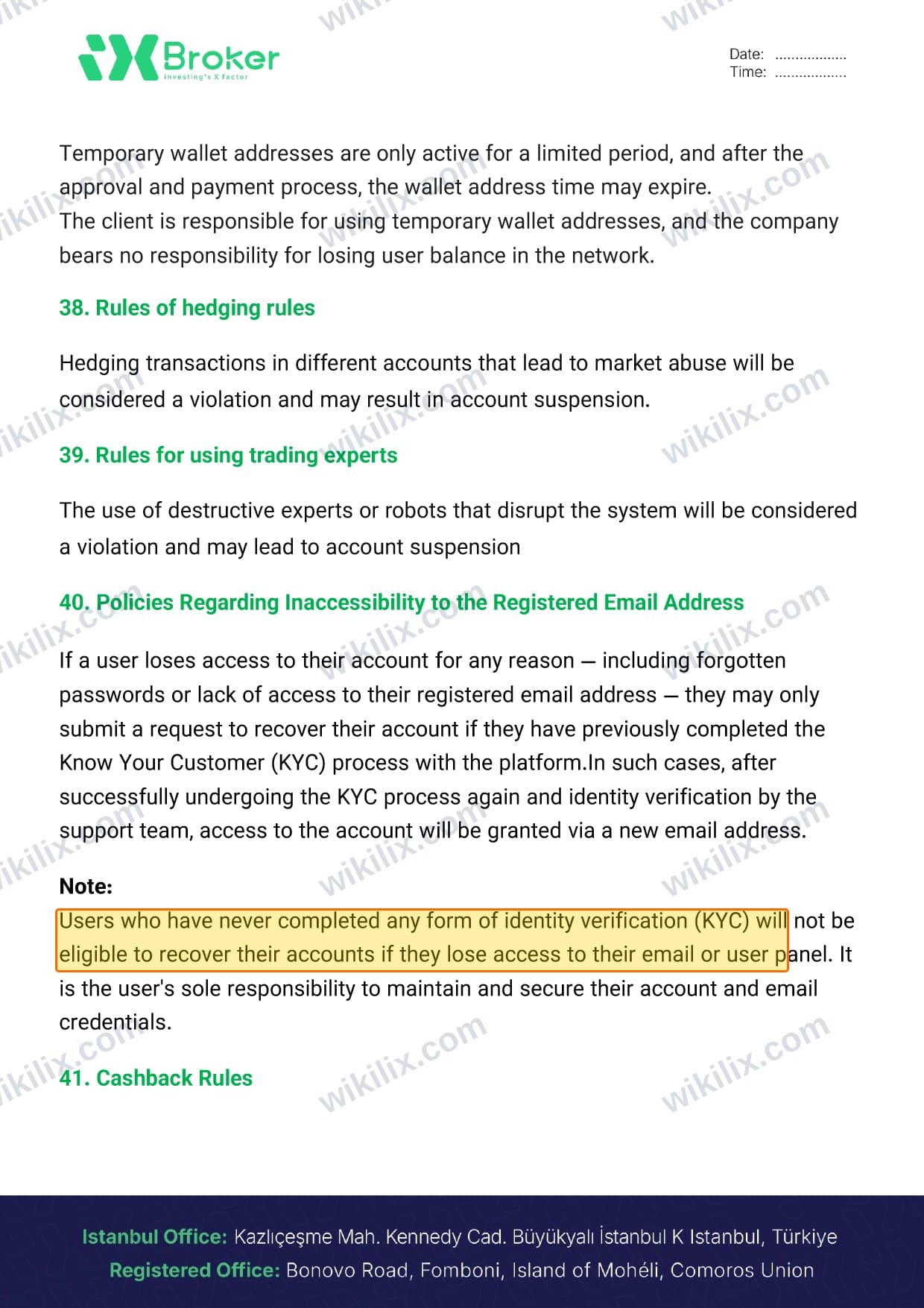 Our full page screenshot of the page this clause sits on, on iXBROKER's site dl.ixbroker.com, taken on Sep 8, 2026. The quoted words are marked in the image.