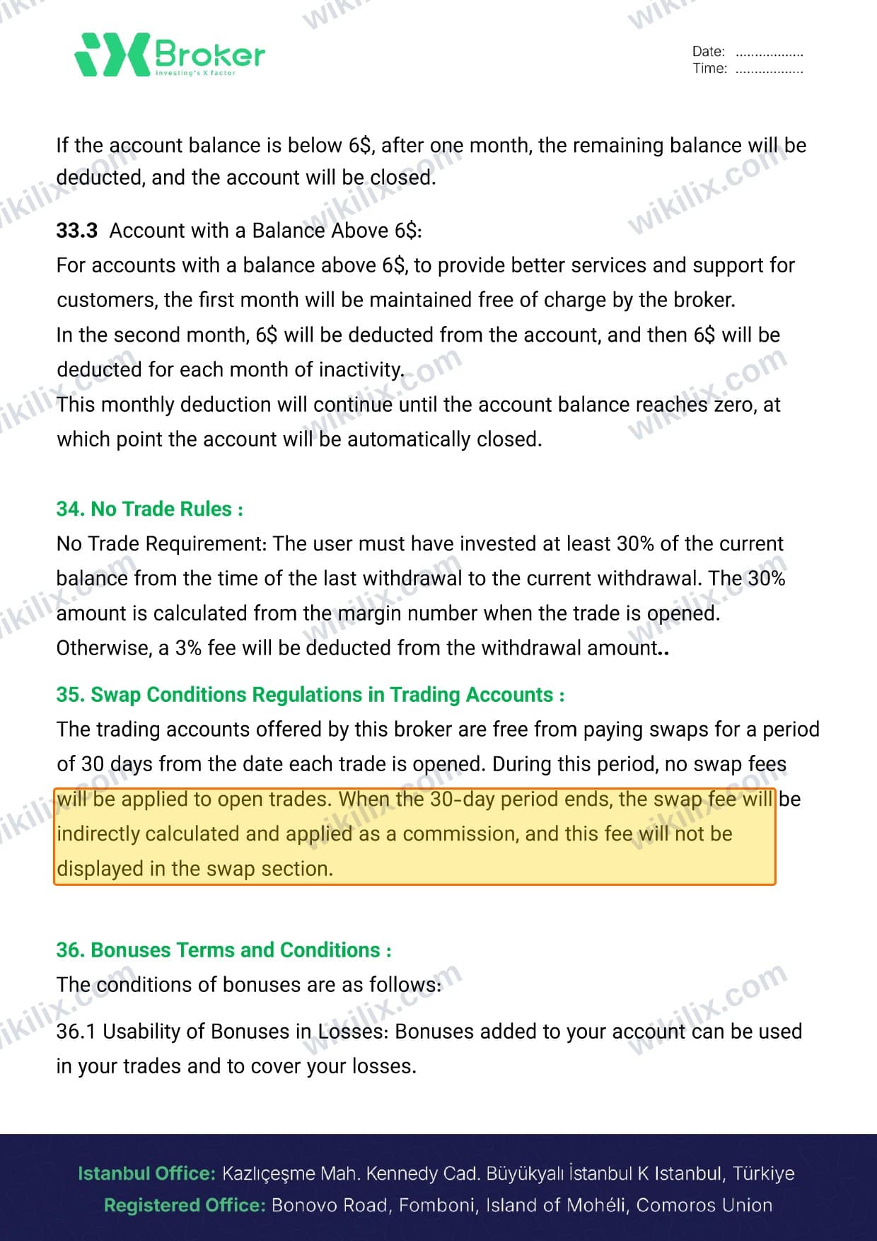 Our full page screenshot of the page this clause sits on, on iXBROKER's site dl.ixbroker.com, taken on Sep 8, 2026. The quoted words are marked in the image.