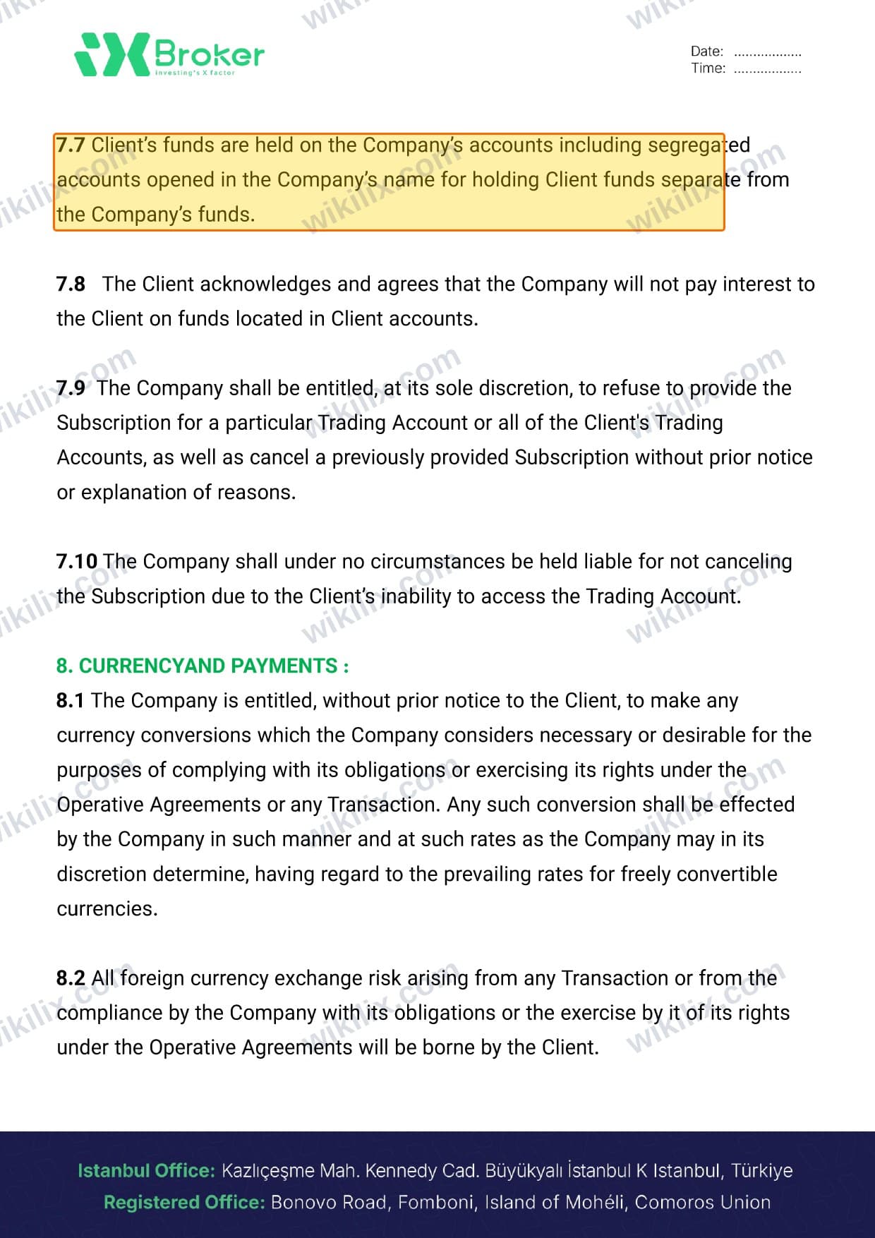 Our full page screenshot of the page this clause sits on, on iXBROKER's site dl.ixbroker.com, taken on Sep 8, 2026. The quoted words are marked in the image.