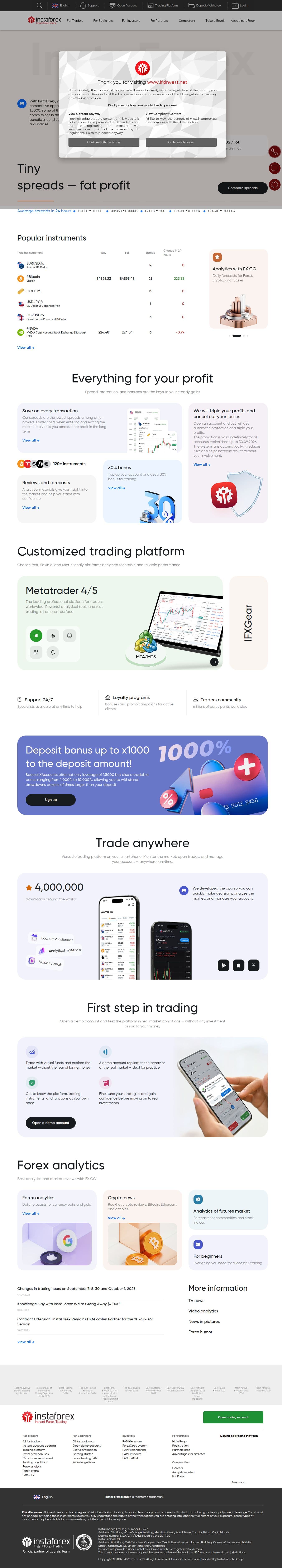 Homepage of ifxinvest.net as we captured it