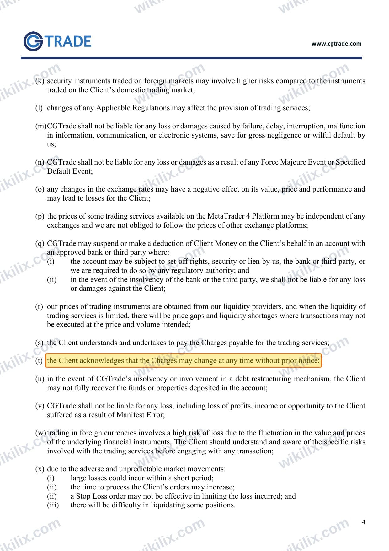Our full page screenshot of the page this clause sits on, on CG FINTECH's site cgtrademu.com, taken on Sep 9, 2026. The quoted words are marked in the image.
