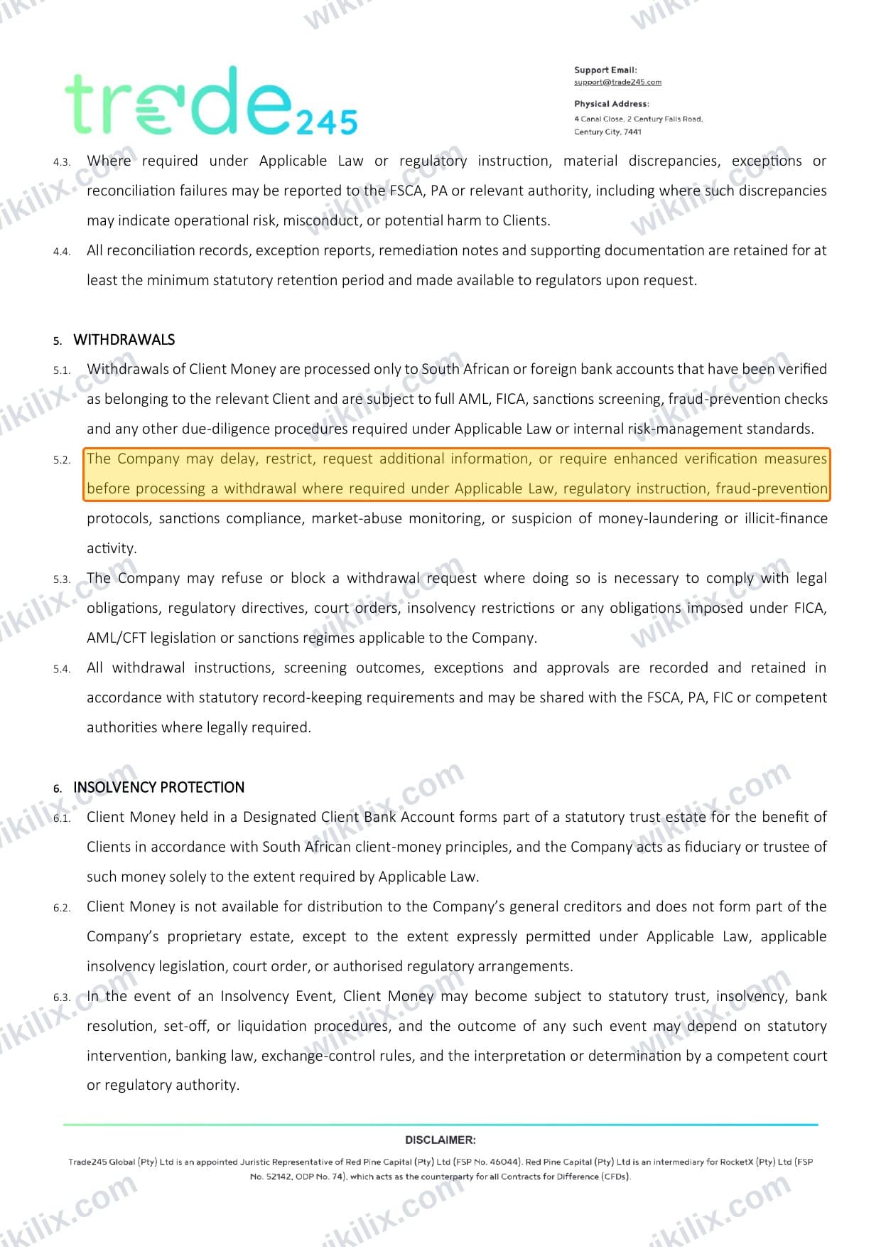 Our full page screenshot of the page this clause sits on, on trade245's site trade245.com, taken on Aug 27, 2026. The quoted words are marked in the image.