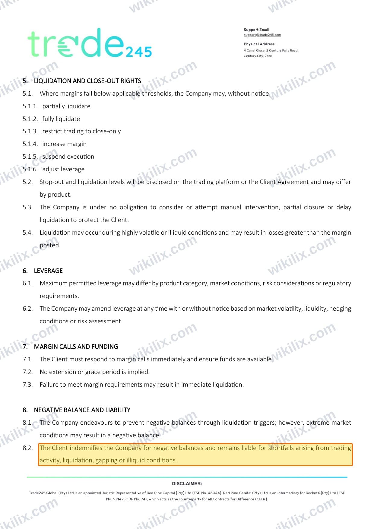 Our full page screenshot of the page this clause sits on, on trade245's site trade245.com, taken on Aug 27, 2026. The quoted words are marked in the image.
