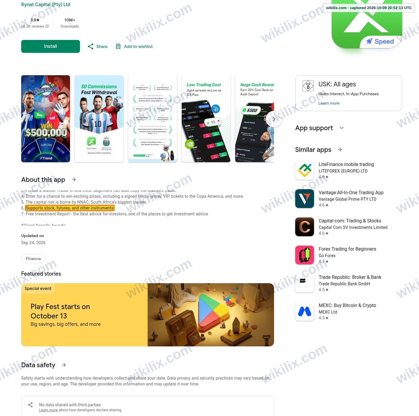Our full page screenshot of the page that makes this promise, on XTrend Speed's site play.google.com, taken on Oct 9, 2026. The quoted words are marked in the image.