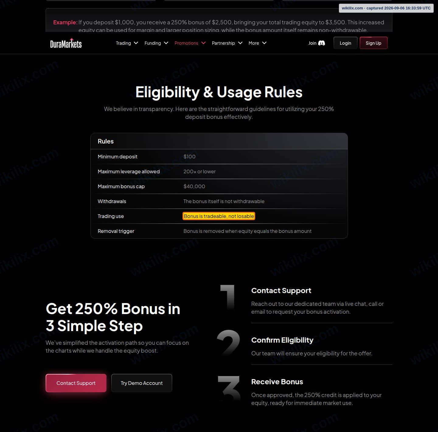 Our full page screenshot of the page that makes this promise, on DuraMarkets's site duramarkets.com, taken on Sep 6, 2026. The quoted words are marked in the image.