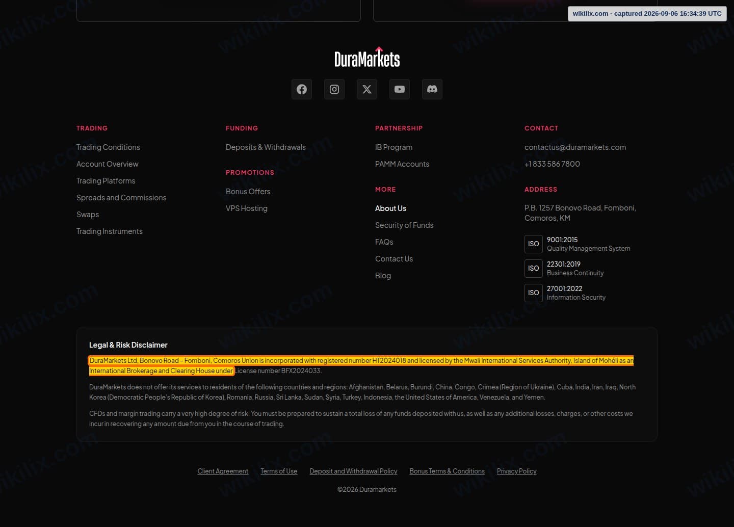 Our full page screenshot of the page that makes this promise, on DuraMarkets's site duramarkets.com, taken on Sep 6, 2026. The quoted words are marked in the image.