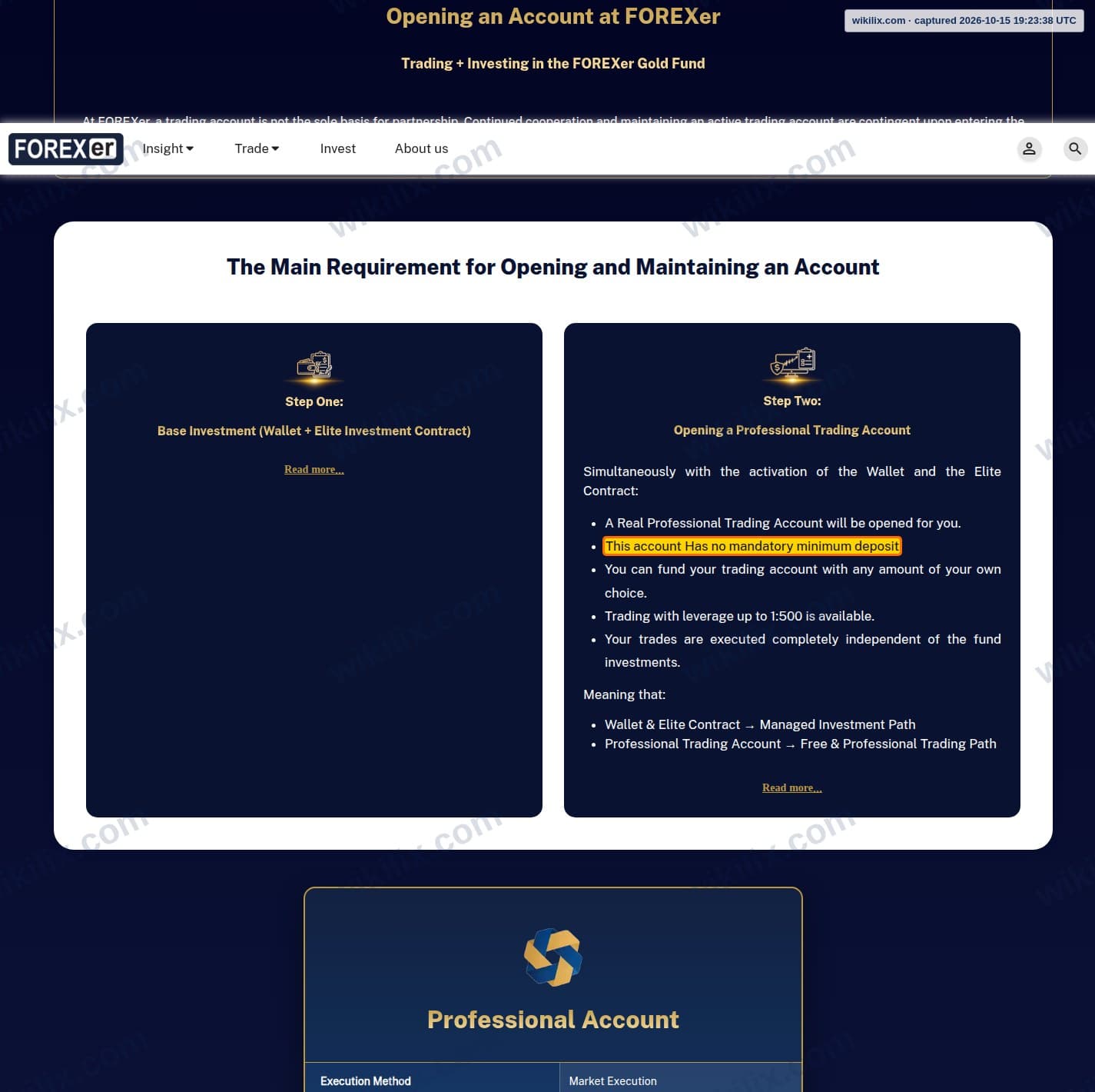 Our full page screenshot of the page that makes this promise, on FOREXer's site forexer.com, taken on Oct 15, 2026. The quoted words are marked in the image.