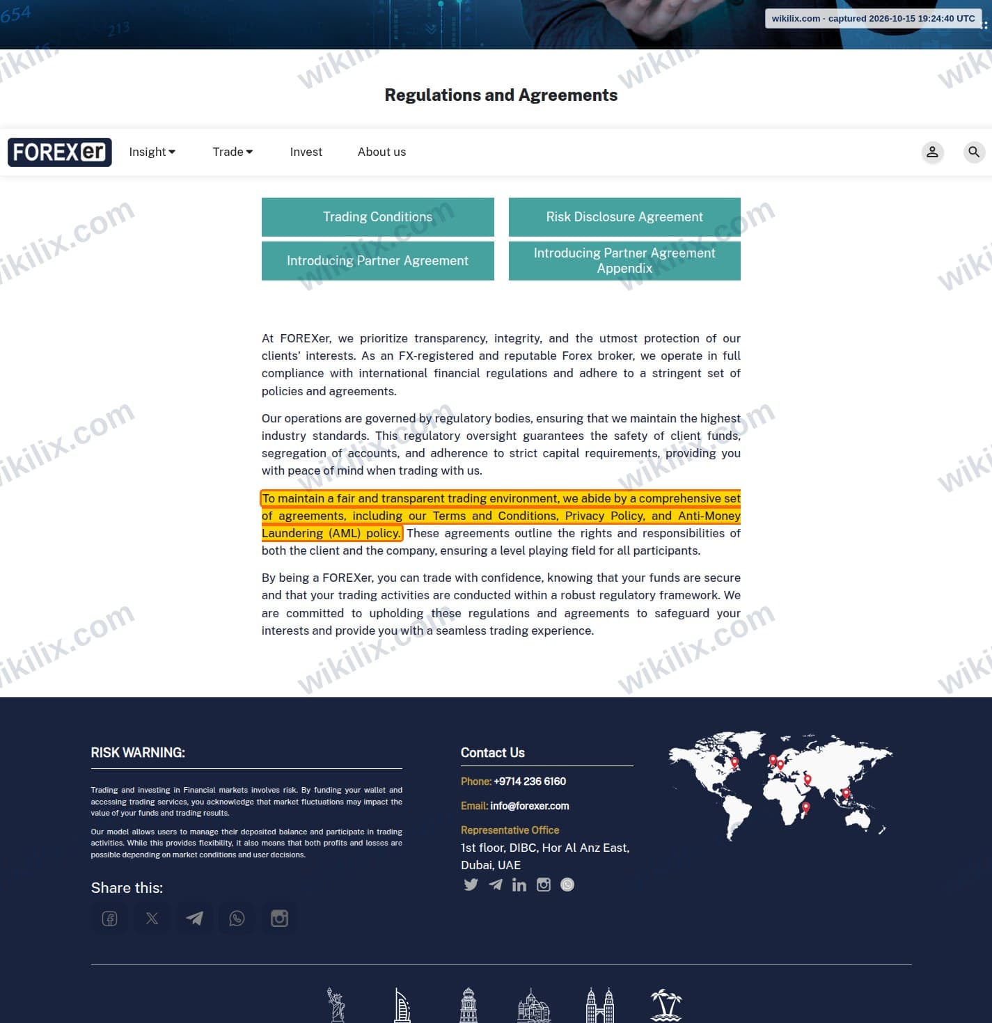 Our full page screenshot of the page that makes this promise, on FOREXer's site forexer.com, taken on Oct 15, 2026. The quoted words are marked in the image.