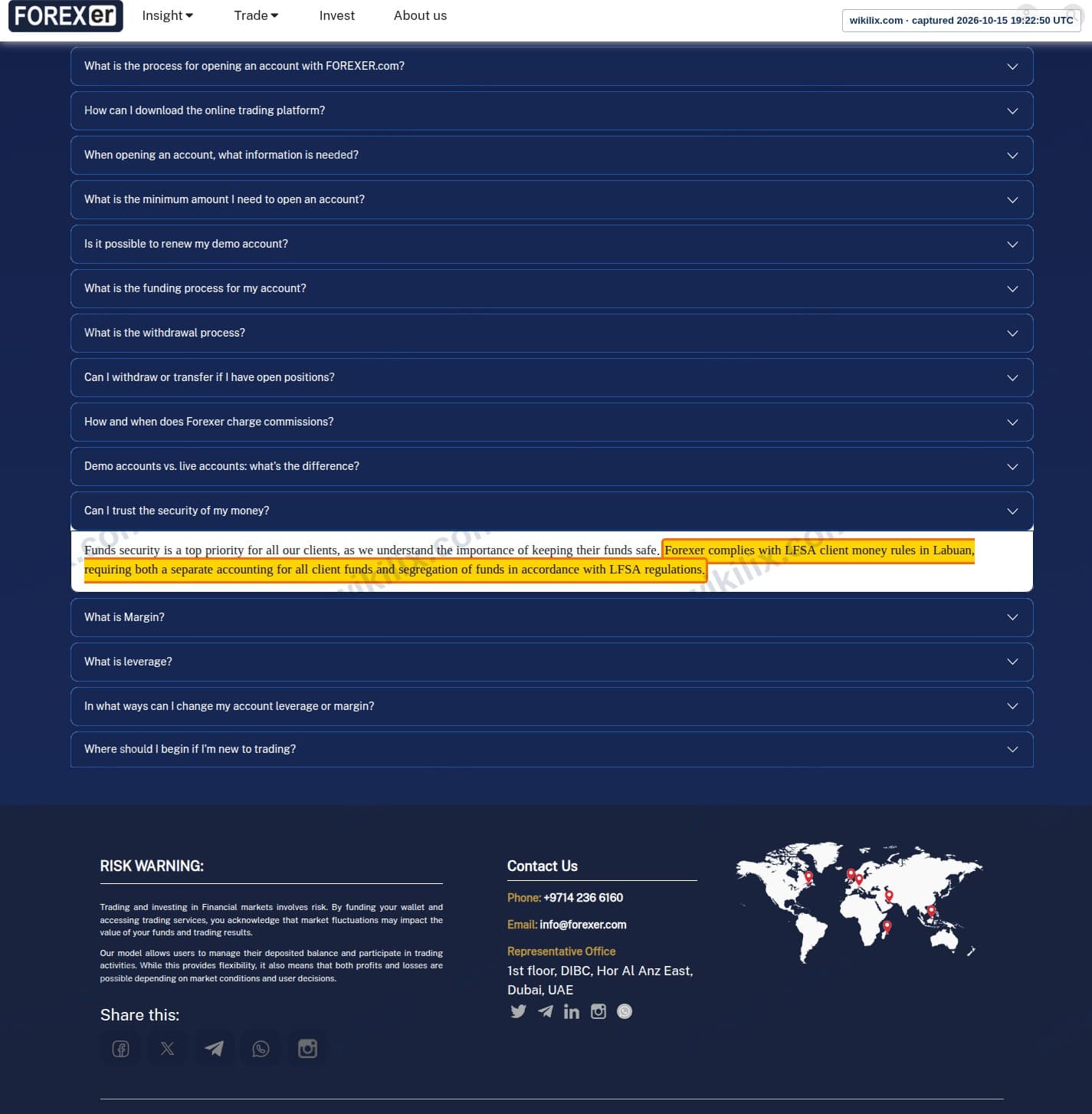 Our full page screenshot of the page that makes this promise, on FOREXer's site forexer.com, taken on Oct 15, 2026. The quoted words are marked in the image.