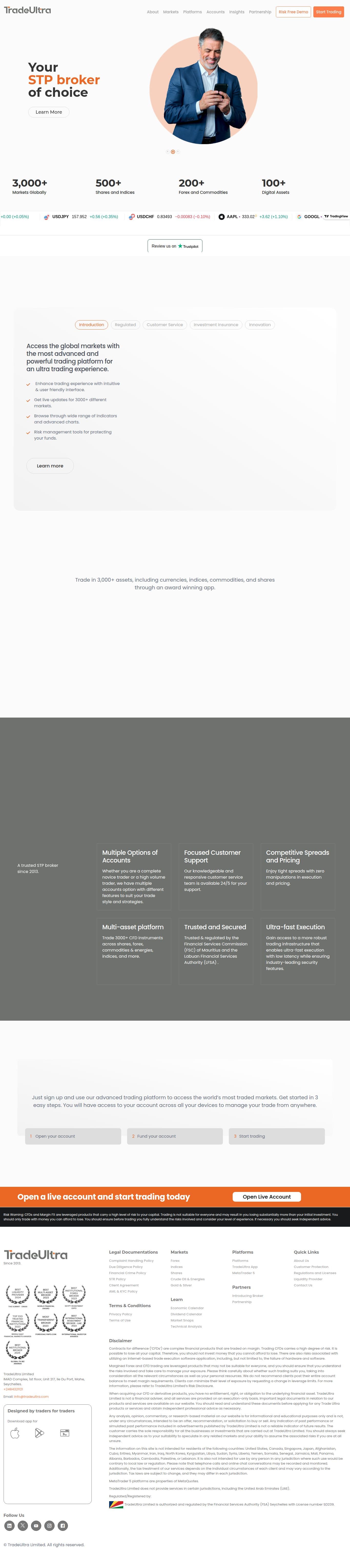 Homepage of tradeultra.com as we captured it