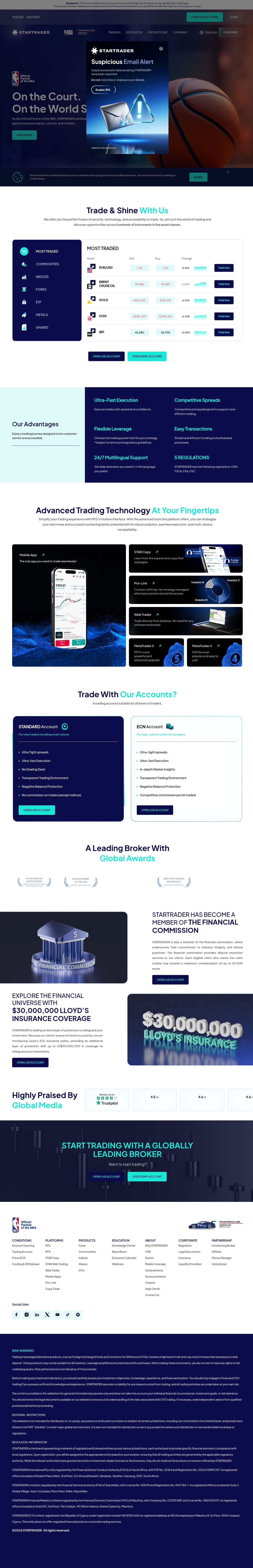 Homepage of startrader.com as we captured it