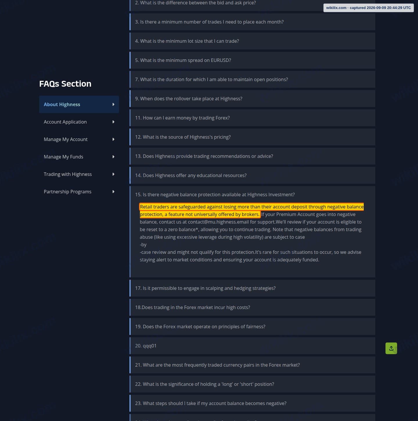 Our full page screenshot of the page that makes this promise, on HIGHNESS's site highness.pro, taken on Sep 9, 2026. The quoted words are marked in the image.
