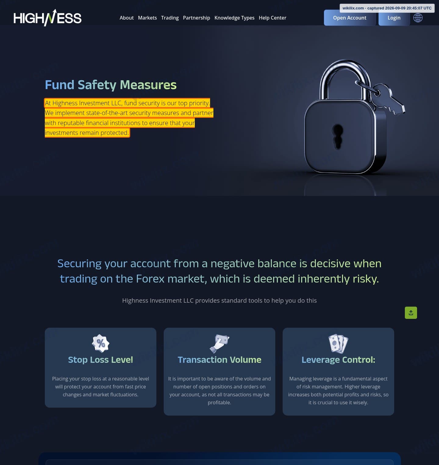 Our full page screenshot of the page this clause sits on, on HIGHNESS's site highness.pro, taken on Sep 9, 2026. The quoted words are marked in the image.