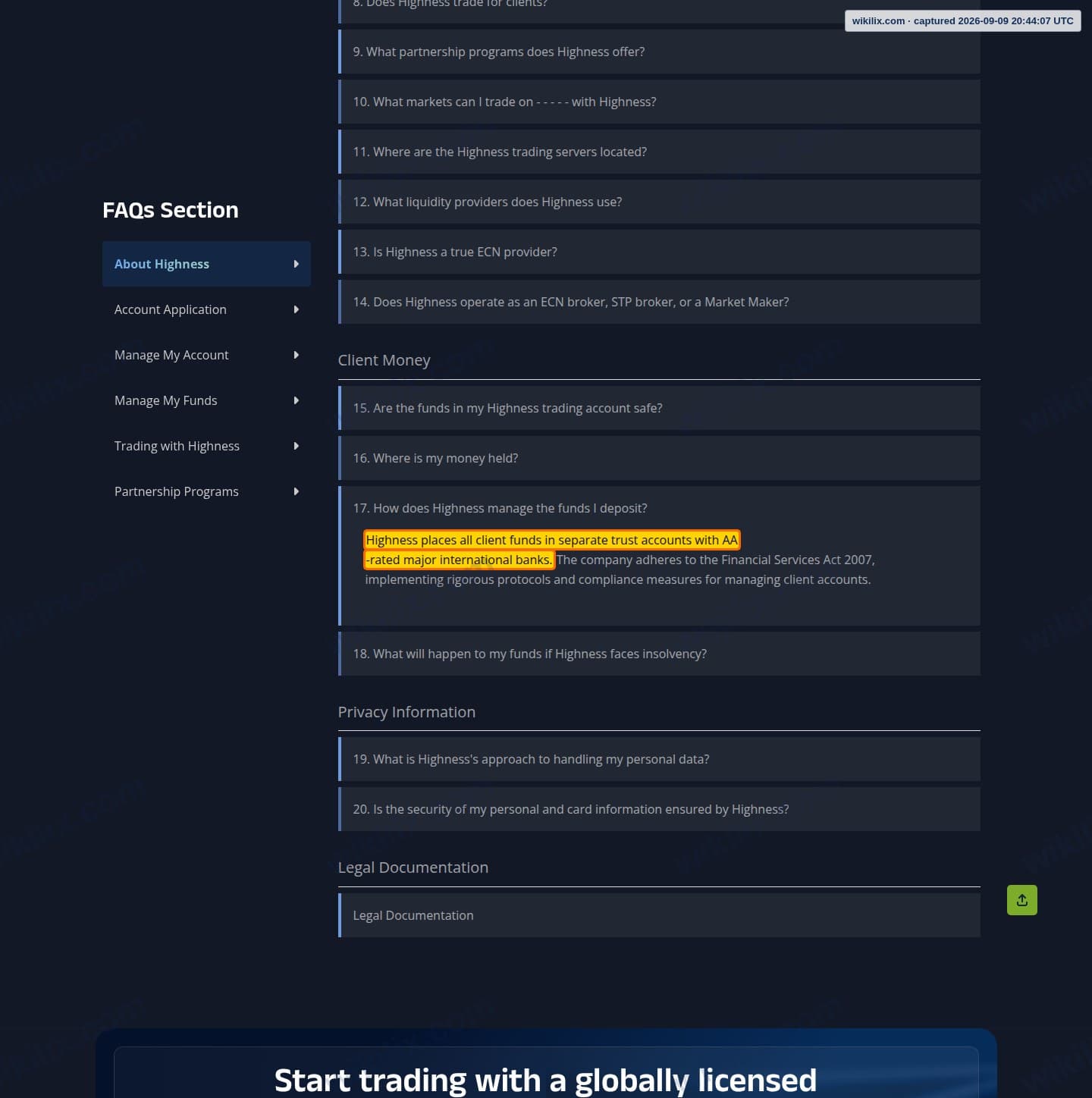 Our full page screenshot of the page that makes this promise, on HIGHNESS's site highness.pro, taken on Sep 9, 2026. The quoted words are marked in the image.