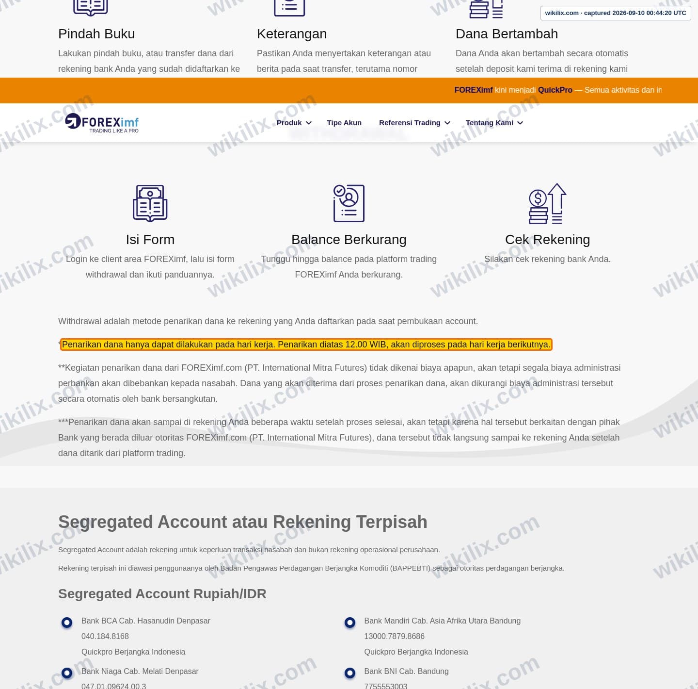 Our full page screenshot of the page that makes this promise, on FOREXimf's site foreximf.com, taken on Sep 10, 2026. The quoted words are marked in the image.