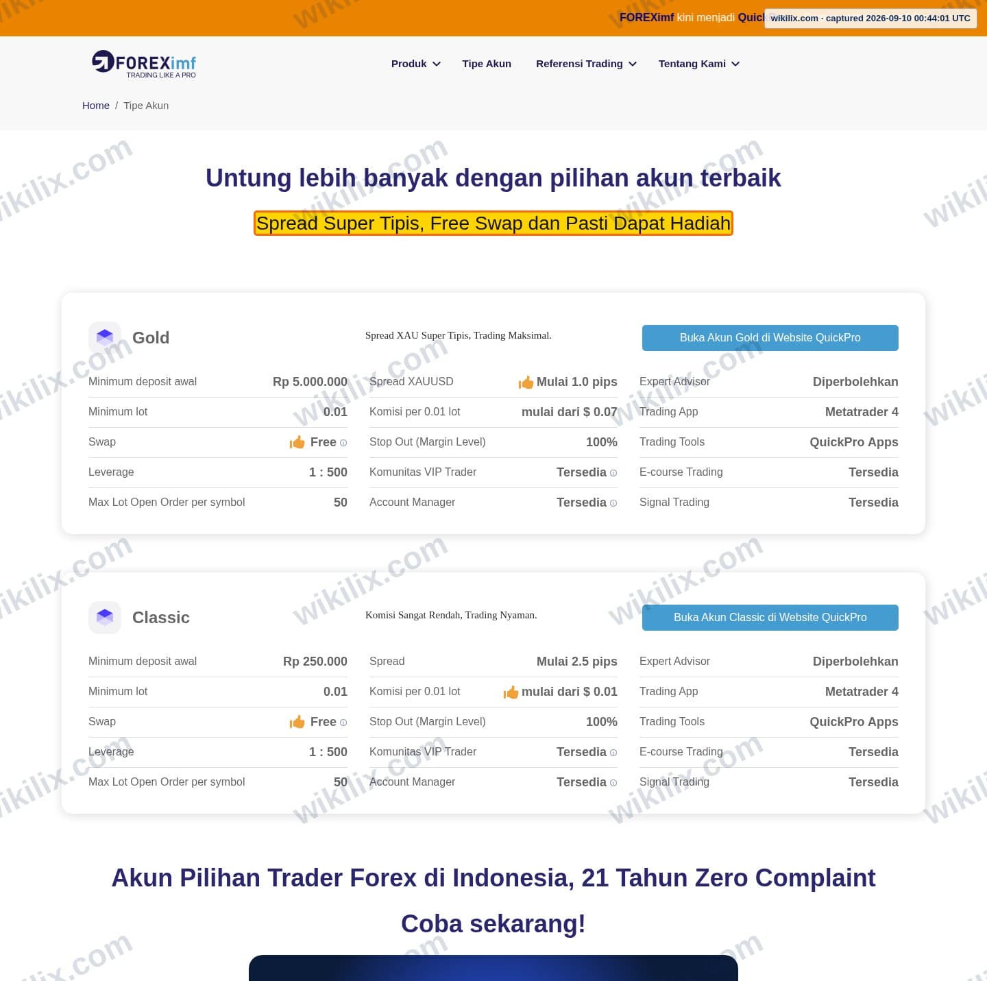 Our full page screenshot of the page that makes this promise, on FOREXimf's site foreximf.com, taken on Sep 10, 2026. The quoted words are marked in the image.